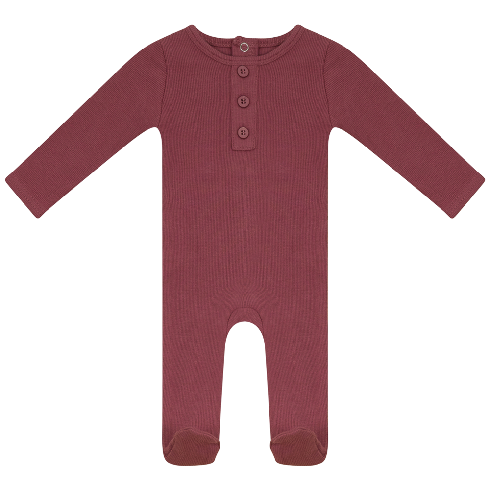 Rib Basic Henley Onesie in Mauvewood by Peek a boo