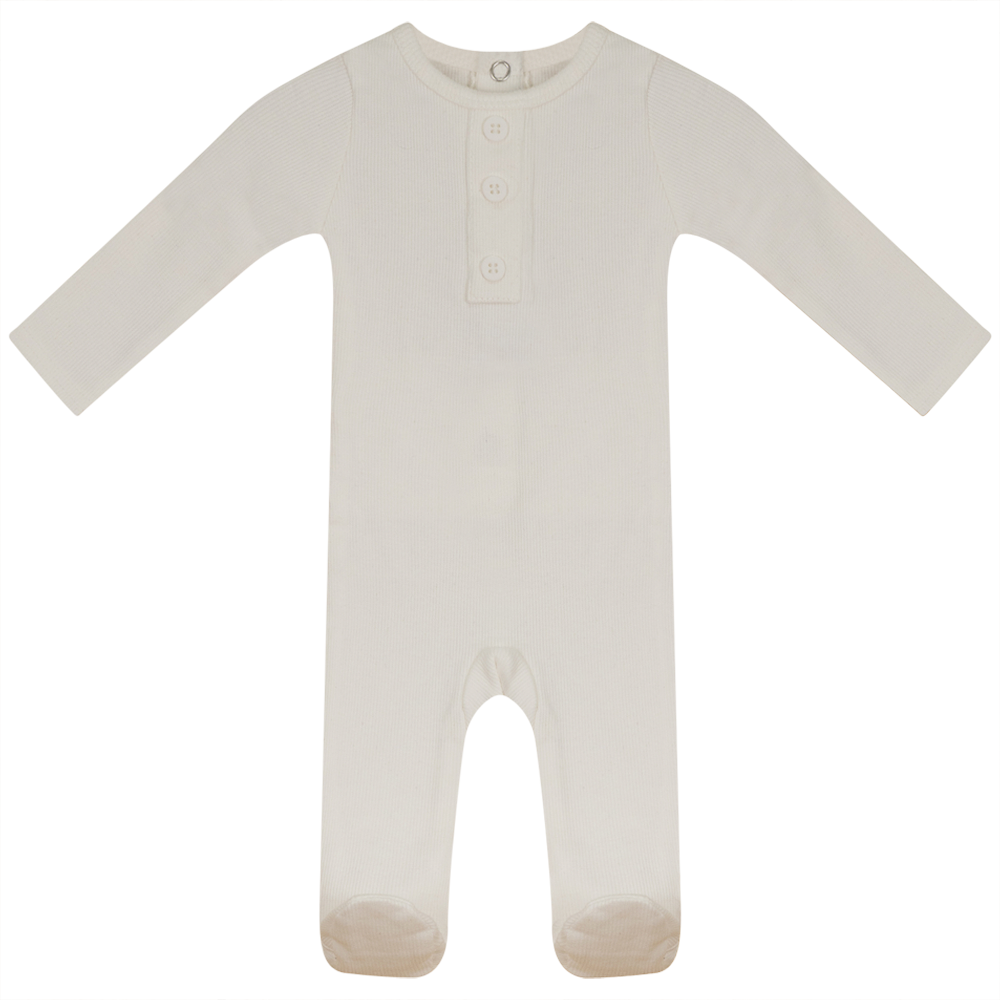 Rib Basic Henley Onesie in Off White by Peek a boo