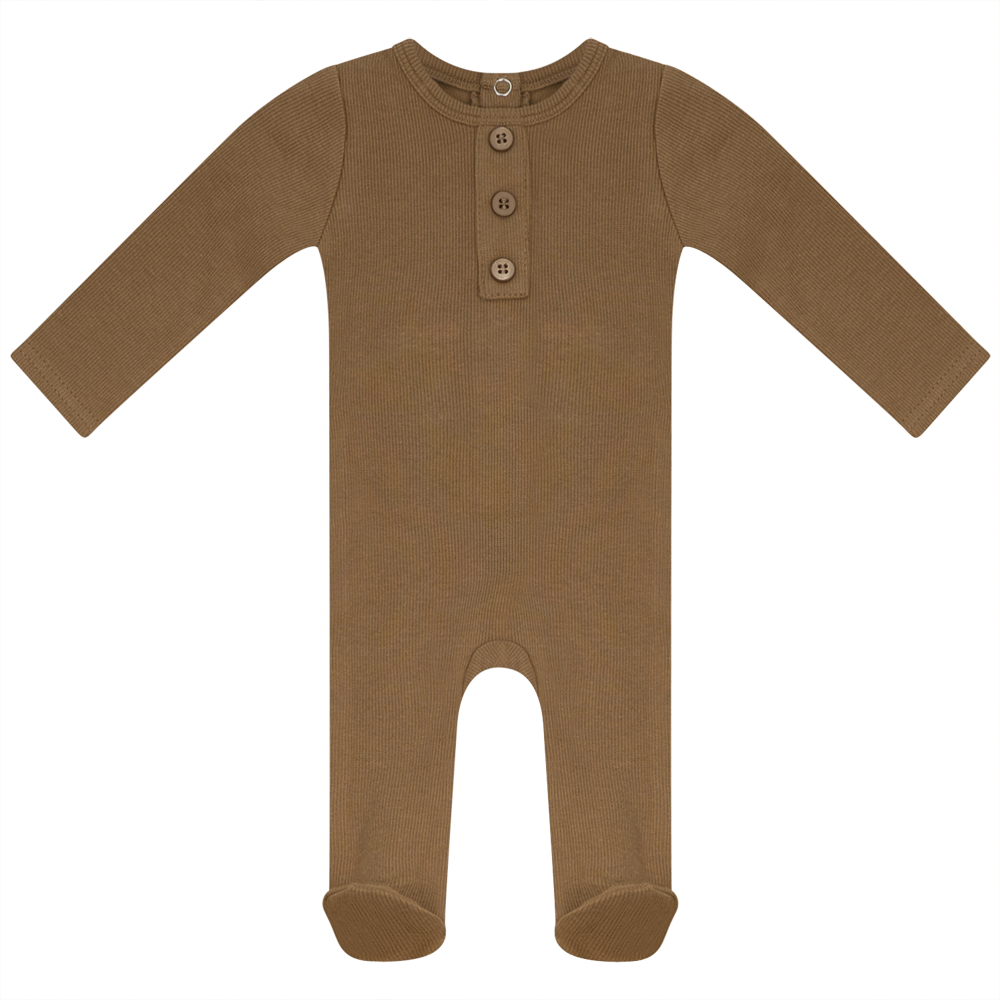 Rib Basic Henley Onesie in Tannin by Peek a boo