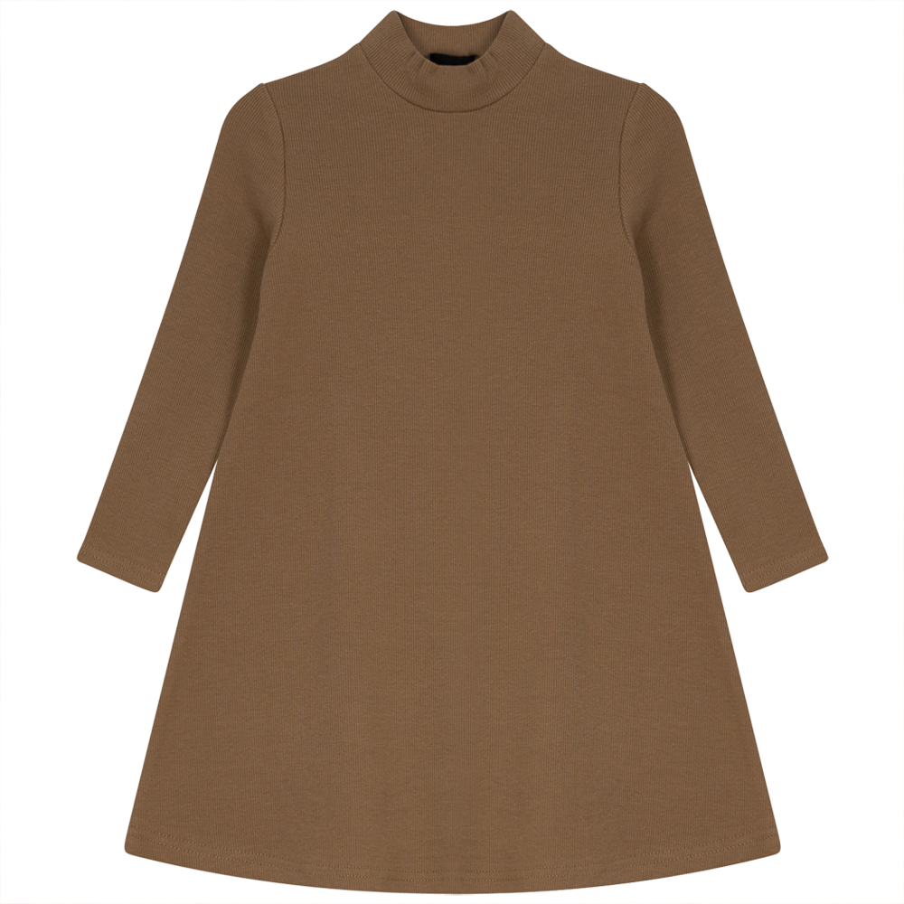 Rib Basic Henley Dress in Tannin by Peek a boo