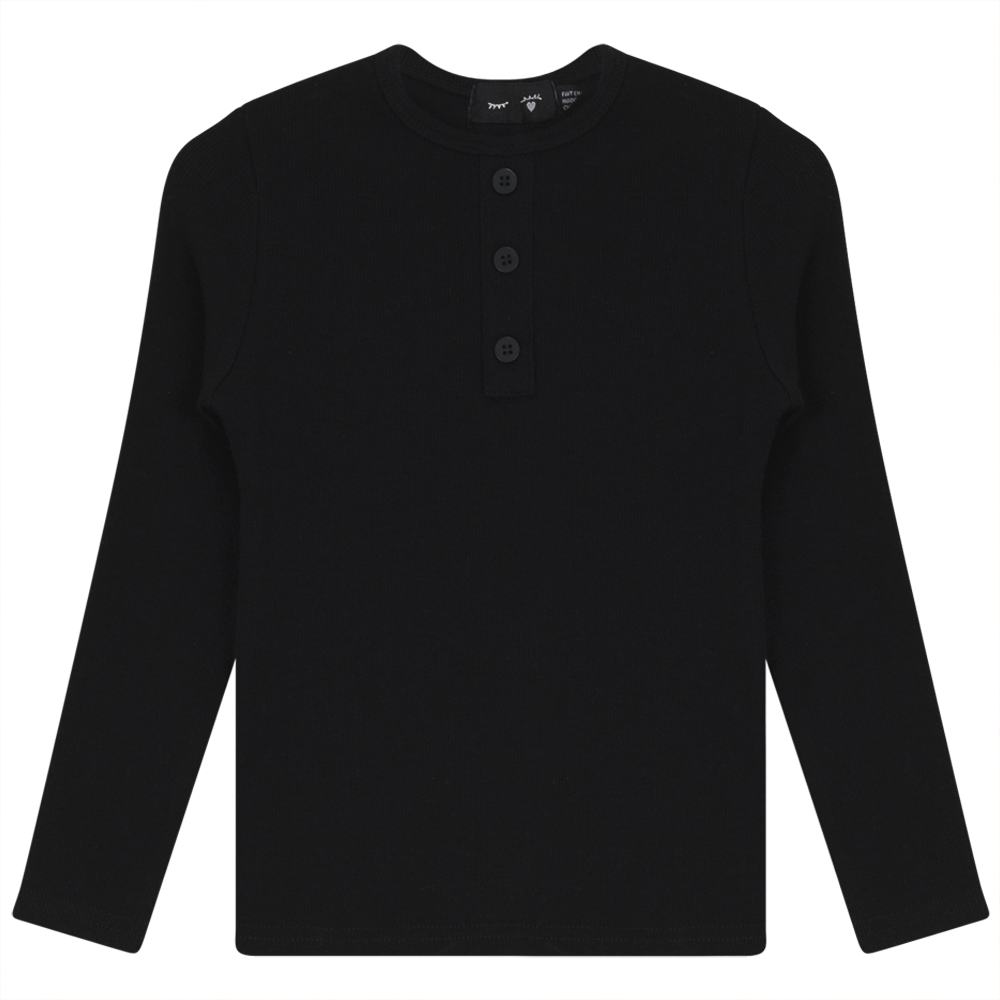 Rib Basic Henley Top in Black by Peek a boo