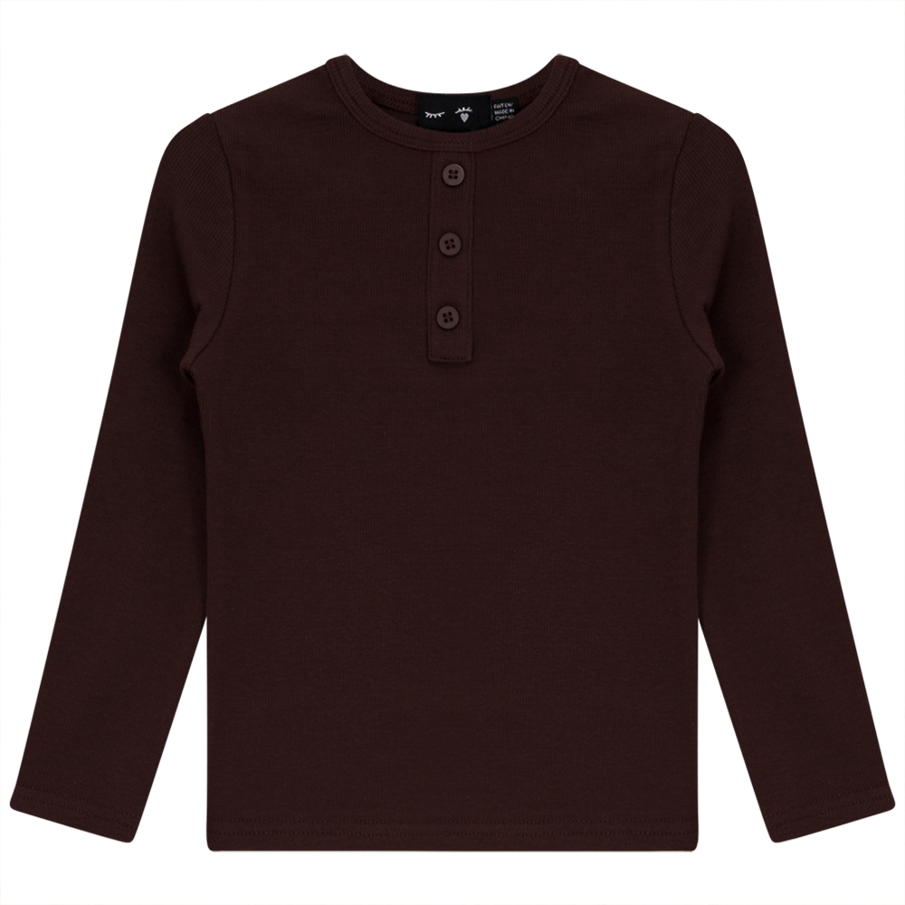 Rib Basic Henley Top in Chocolate by Peek a boo
