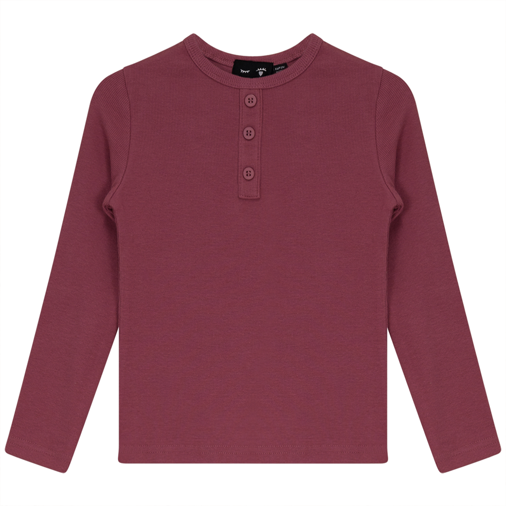 Rib Basic Henley Top in Mauvewood by Peek a boo