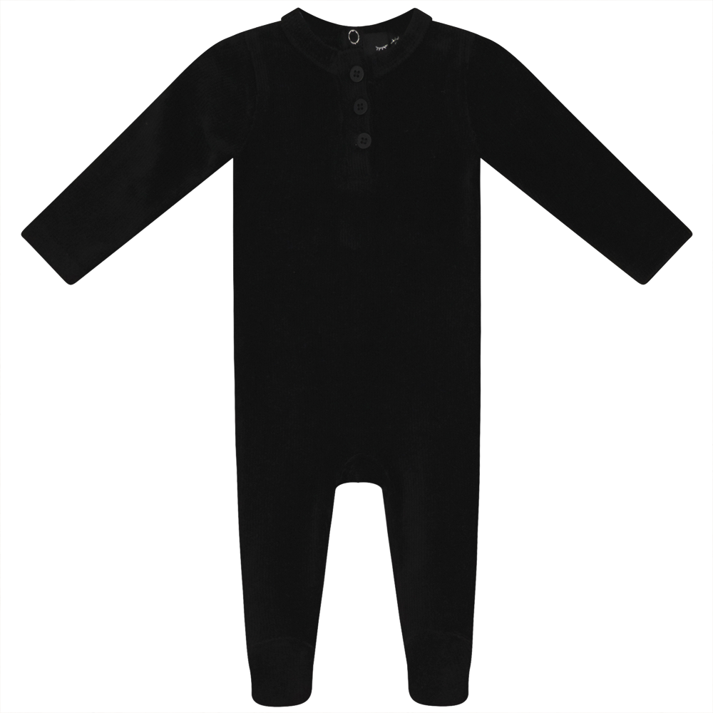 Mini Velour Rib Onesie in Black by Peek a boo