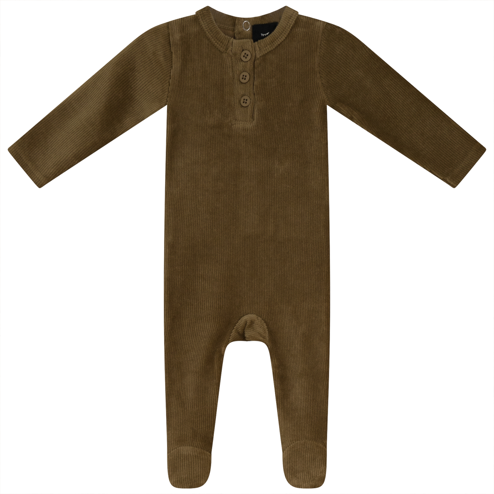 Mini Velour Rib Onesie in Dark Beige by Peek a boo