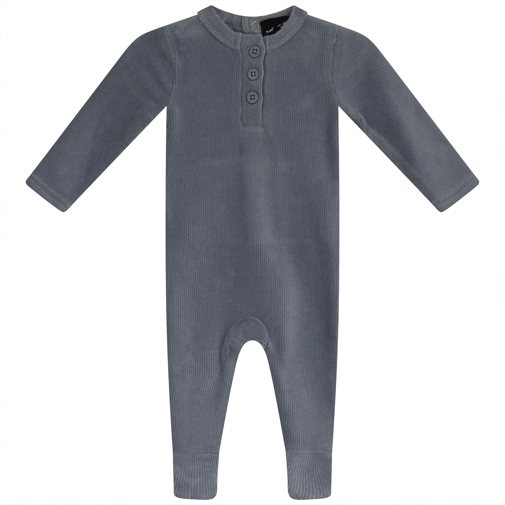 Mini Velour Rib Onesie in Dusty Blue by Peek a boo