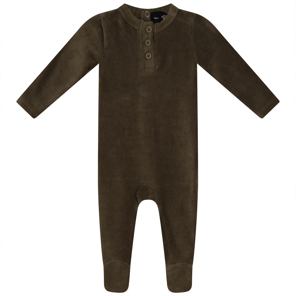 Mini Velour Rib Onesie in Walnut by Peek a boo