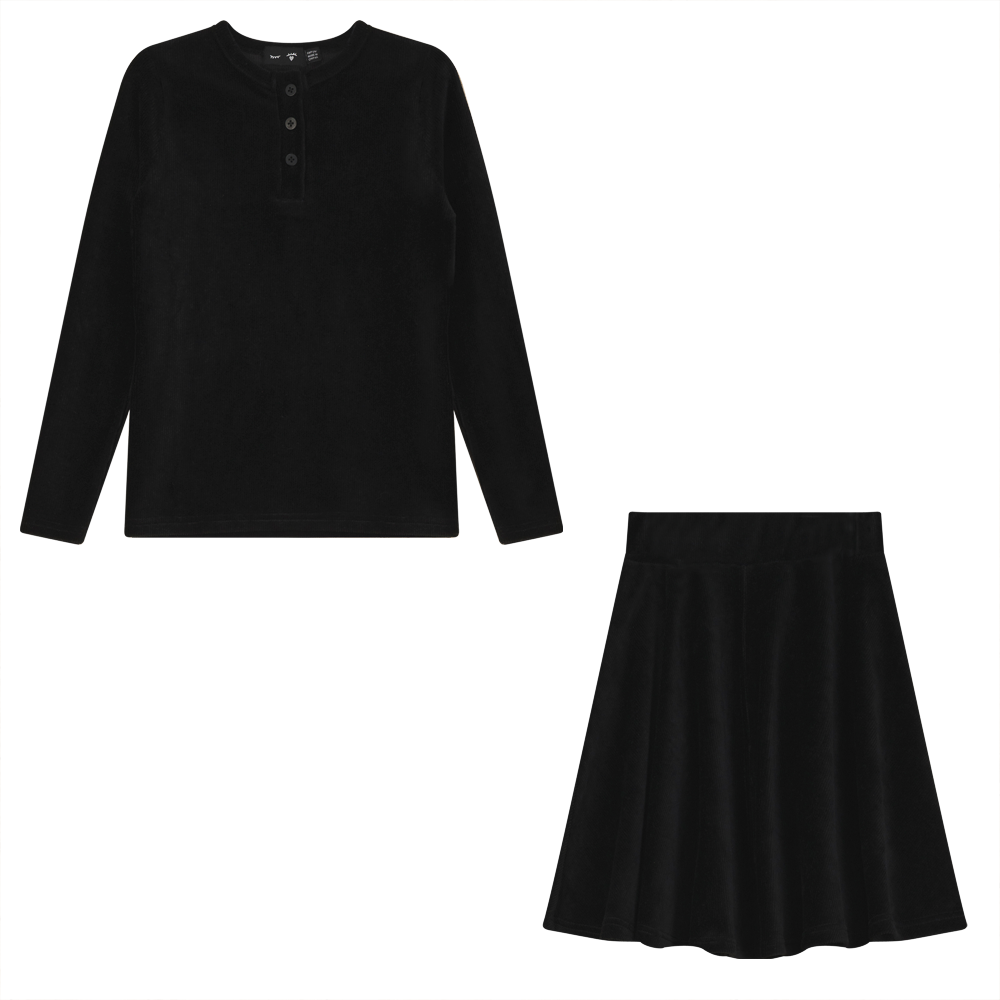 Mini Velour Rib 2 PC Set in Black by Peek a boo