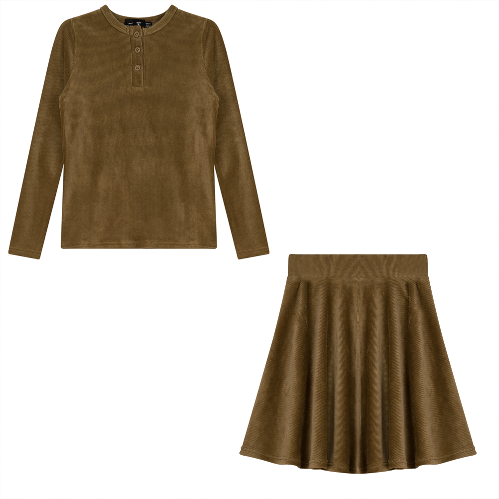 Mini Velour Rib 2 PC Set in Dark Beige by Peek a boo