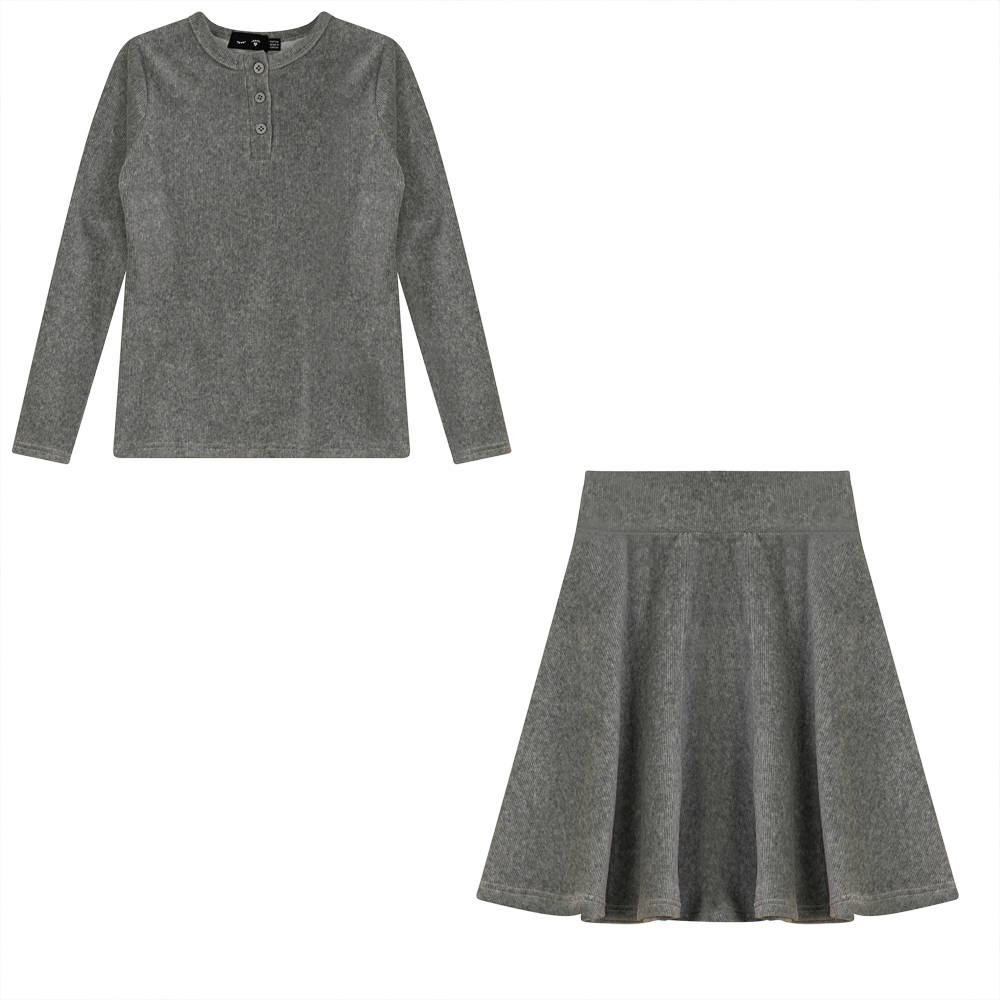 Mini Velour Rib 2 PC Set in Medium Grey Mix by Peek a boo