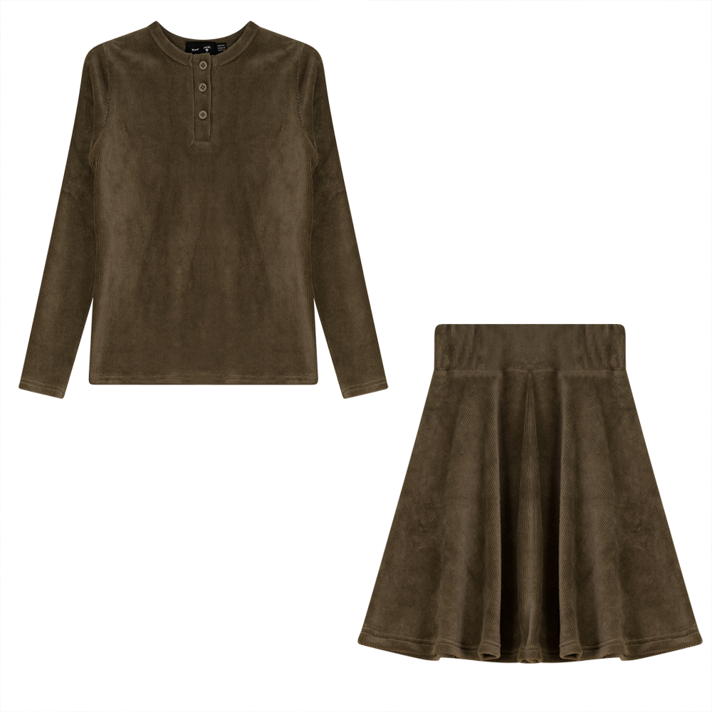 Mini Velour Rib 2 PC Set in Walnut by Peek a boo