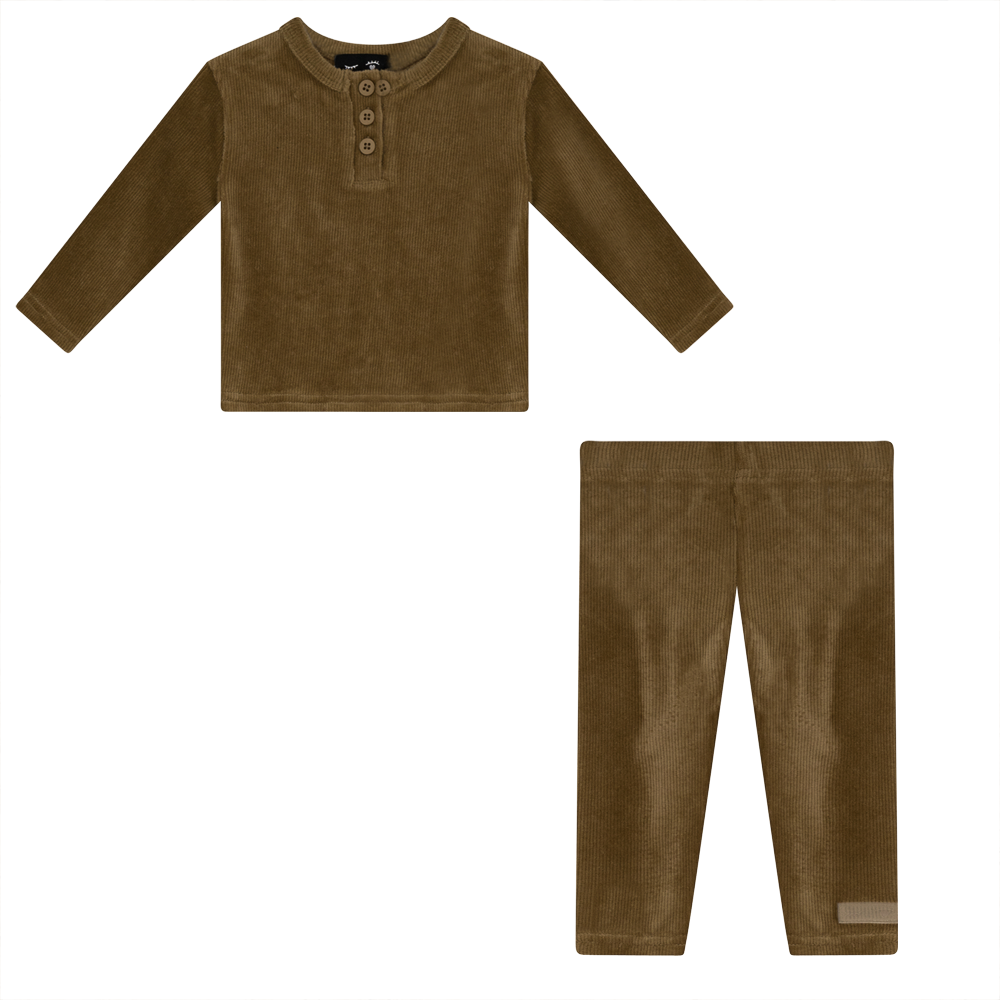 Mini Velour Rib 2 PC Set in Dark Beige by Peek a boo