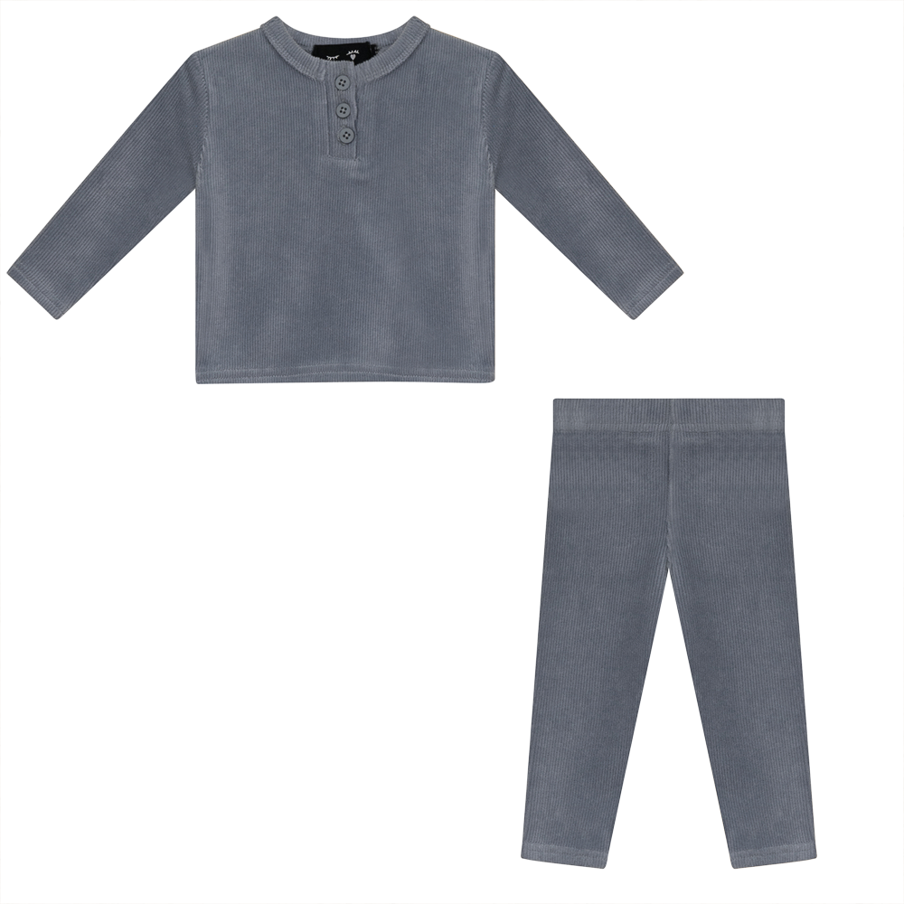 Mini Velour Rib 2 PC Set in Dusty Blue by Peek a boo
