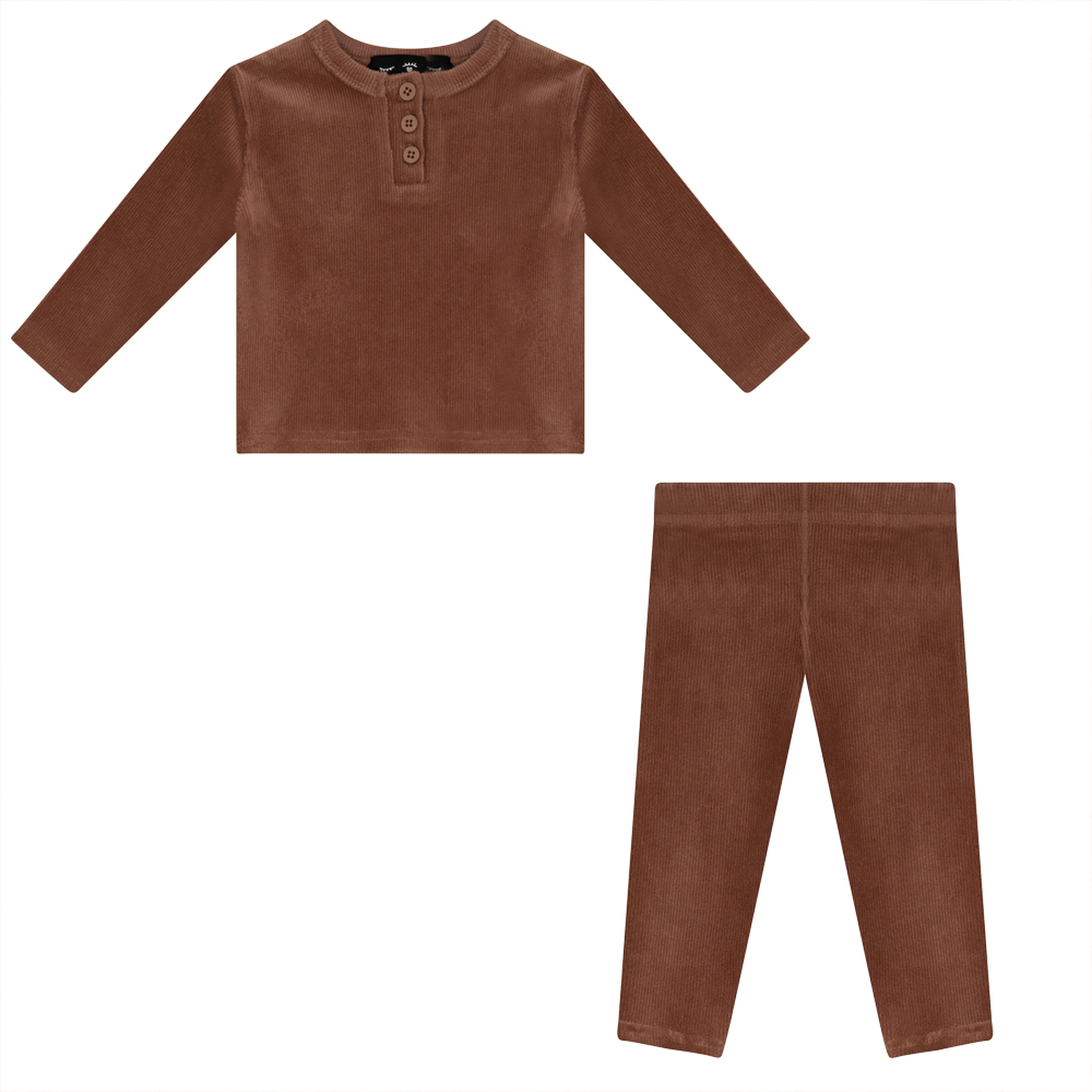Mini Velour Rib 2 PC Set in Dusty Pink by Peek a boo