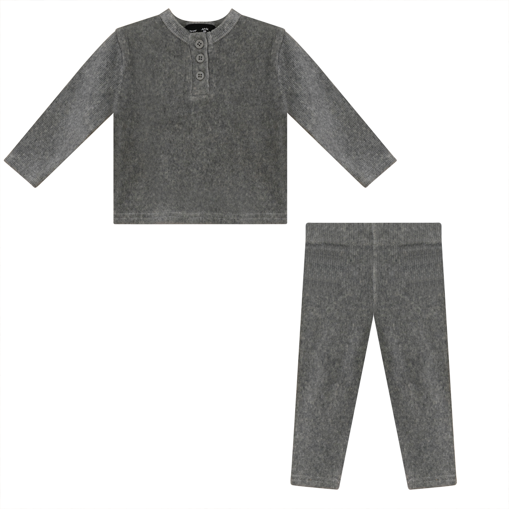 Mini Velour Rib 2 PC Set in Medium Grey Mix by Peek a boo