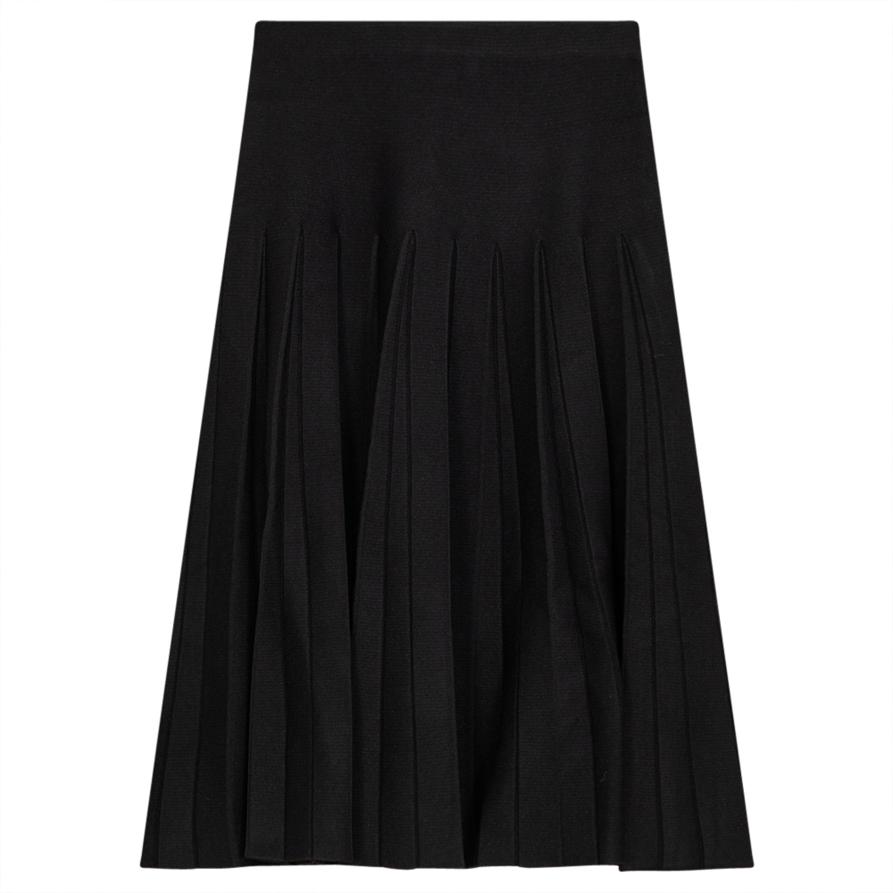 Knit Pleated Skirt in Black by Midi