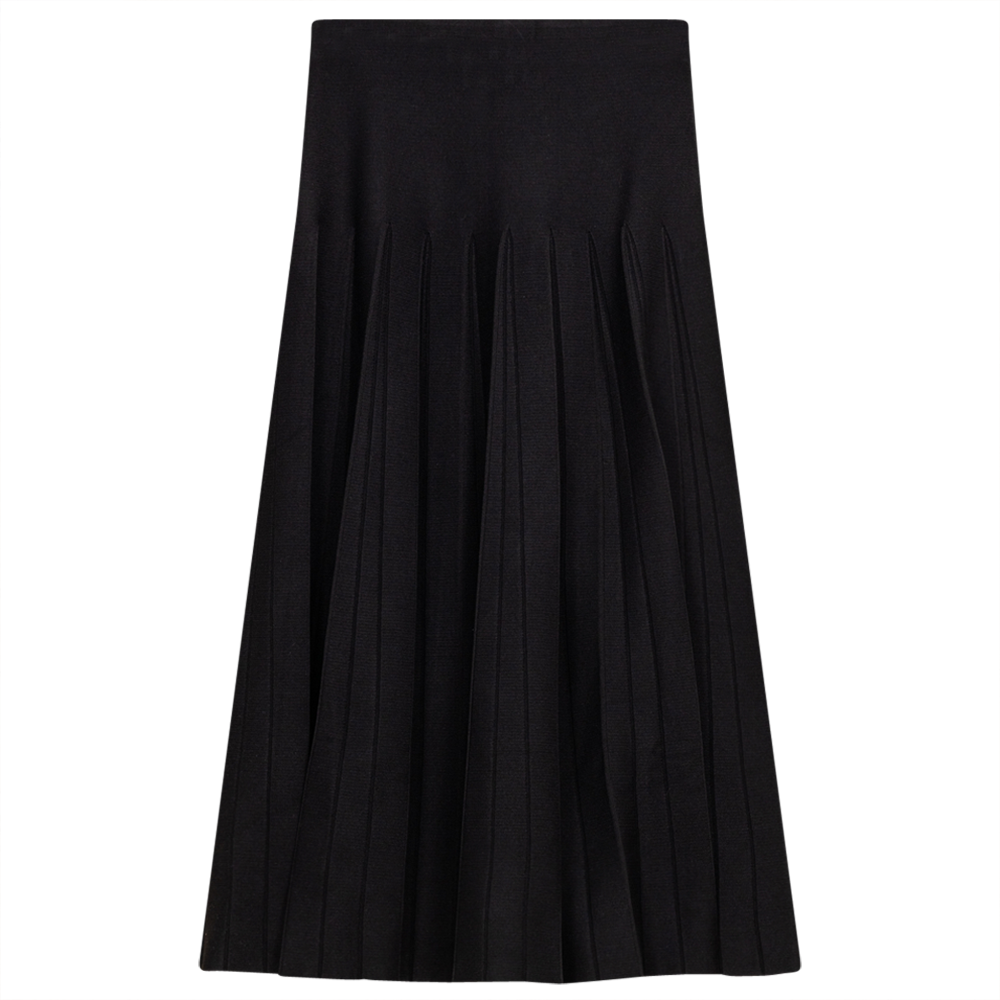 Knit Pleated Midi Skirt in Black by Midi