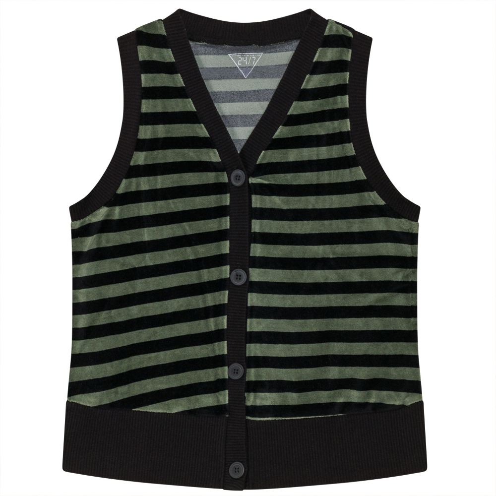 Stripped Velour Vest in Black Dark Olive by 24/7