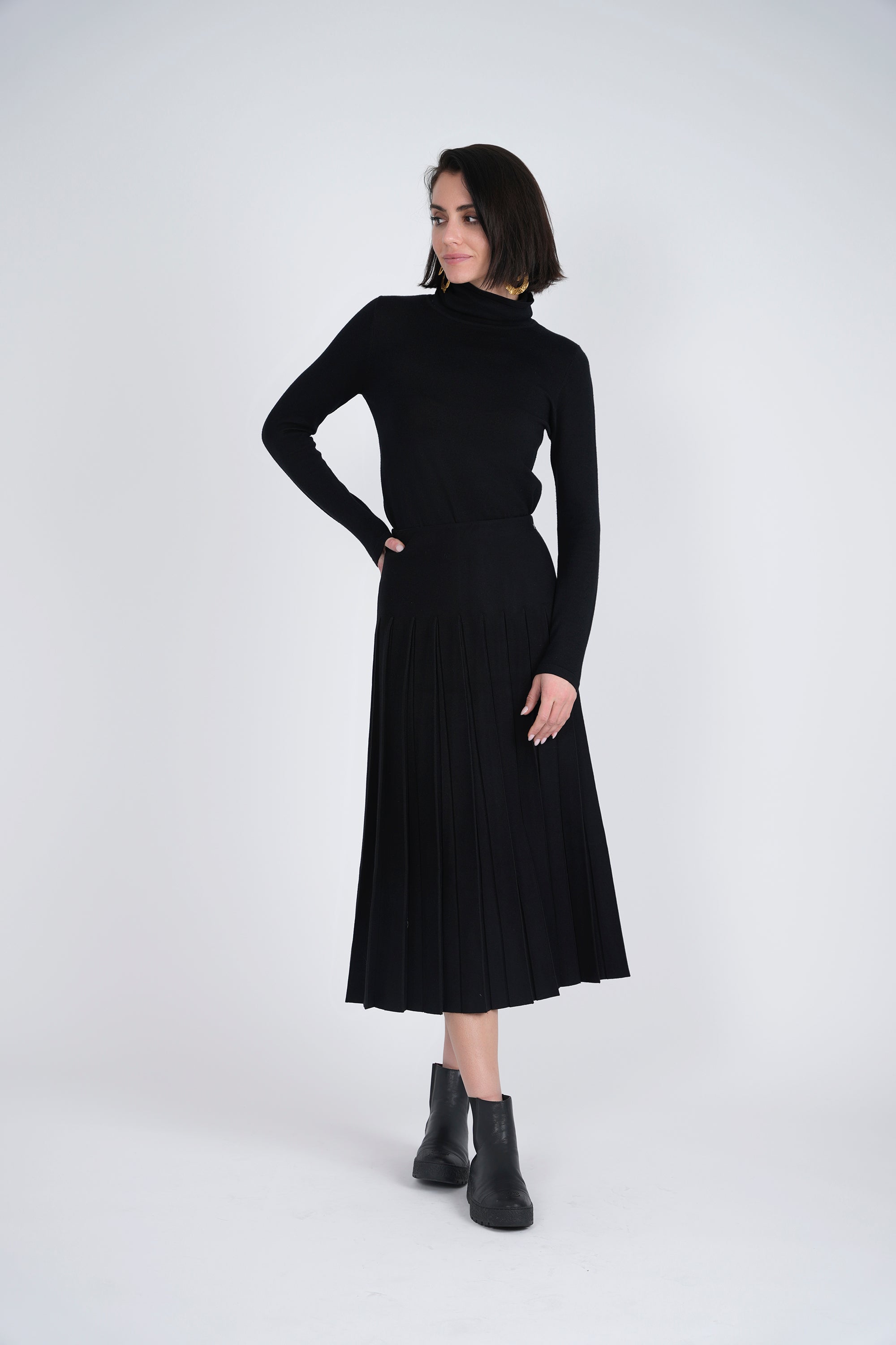 Knit Pleated Midi Skirt in by Midi