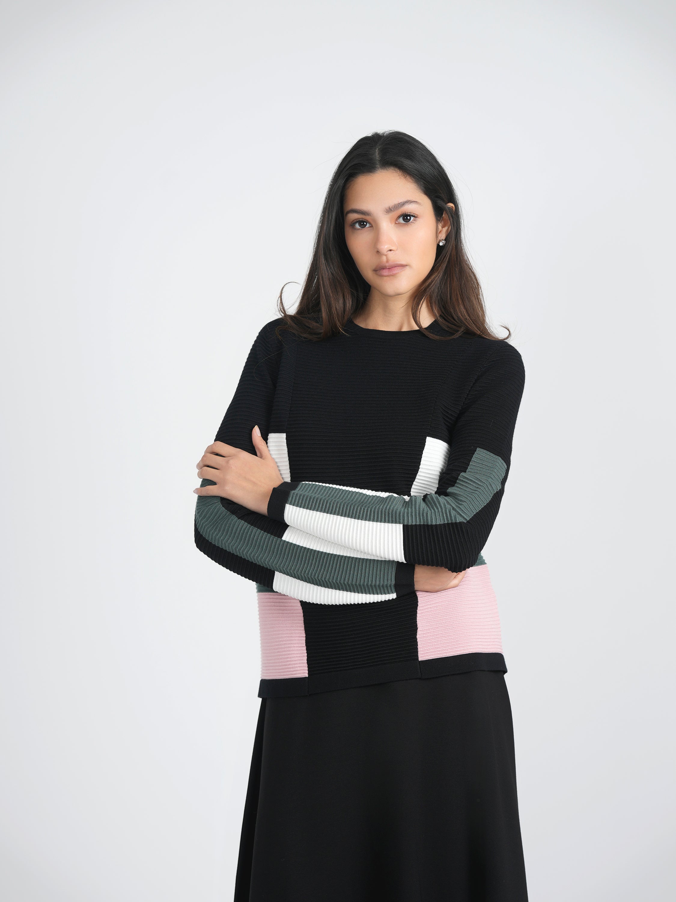 Striped Color Blocked Knit Sweater in by Marjun