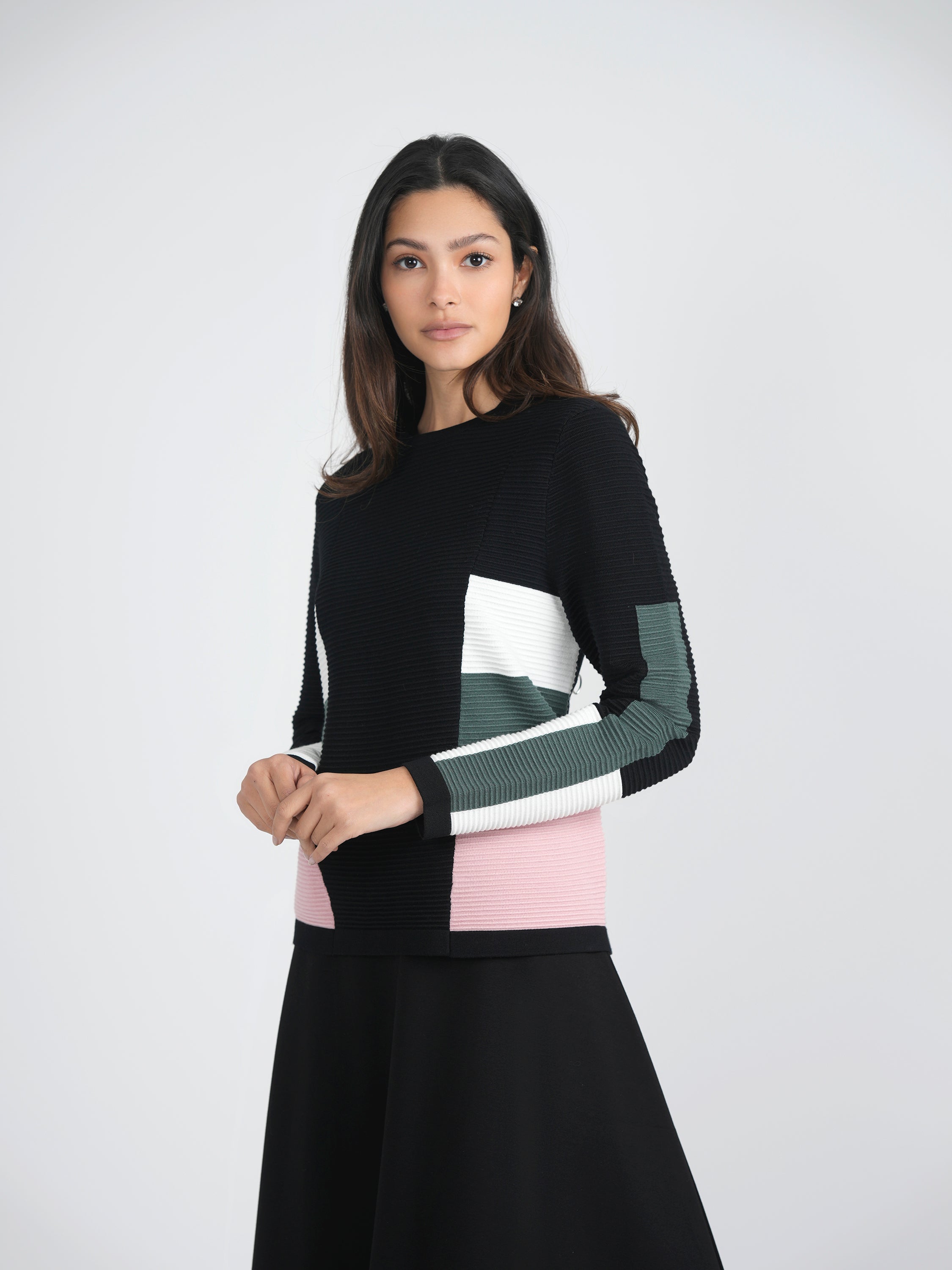 Striped Color Blocked Knit Sweater in by Marjun