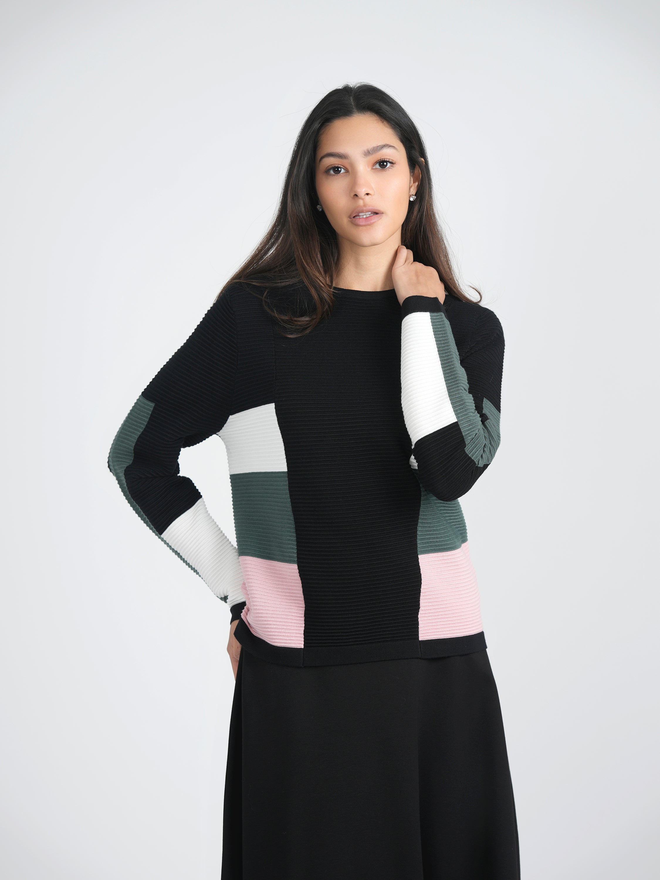 Striped Color Blocked Knit Sweater in by Marjun