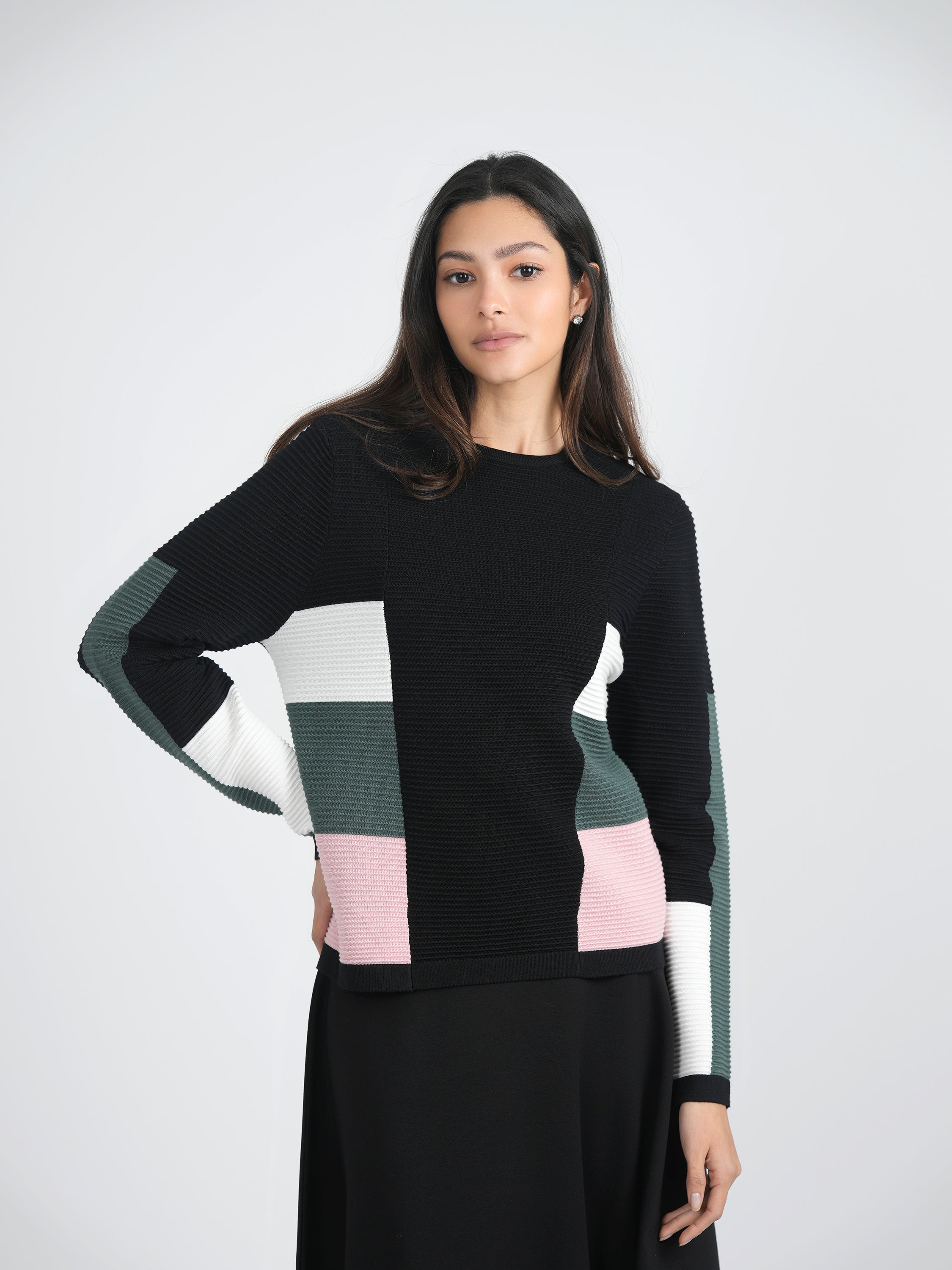 Striped Color Blocked Knit Sweater in by Marjun