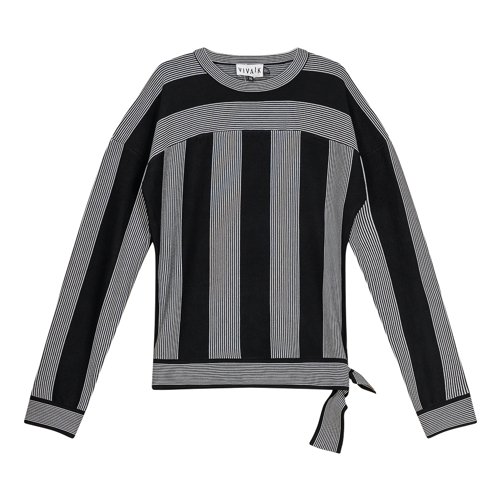 Dolman Stripped Knit Sweater in Black White by Viva K