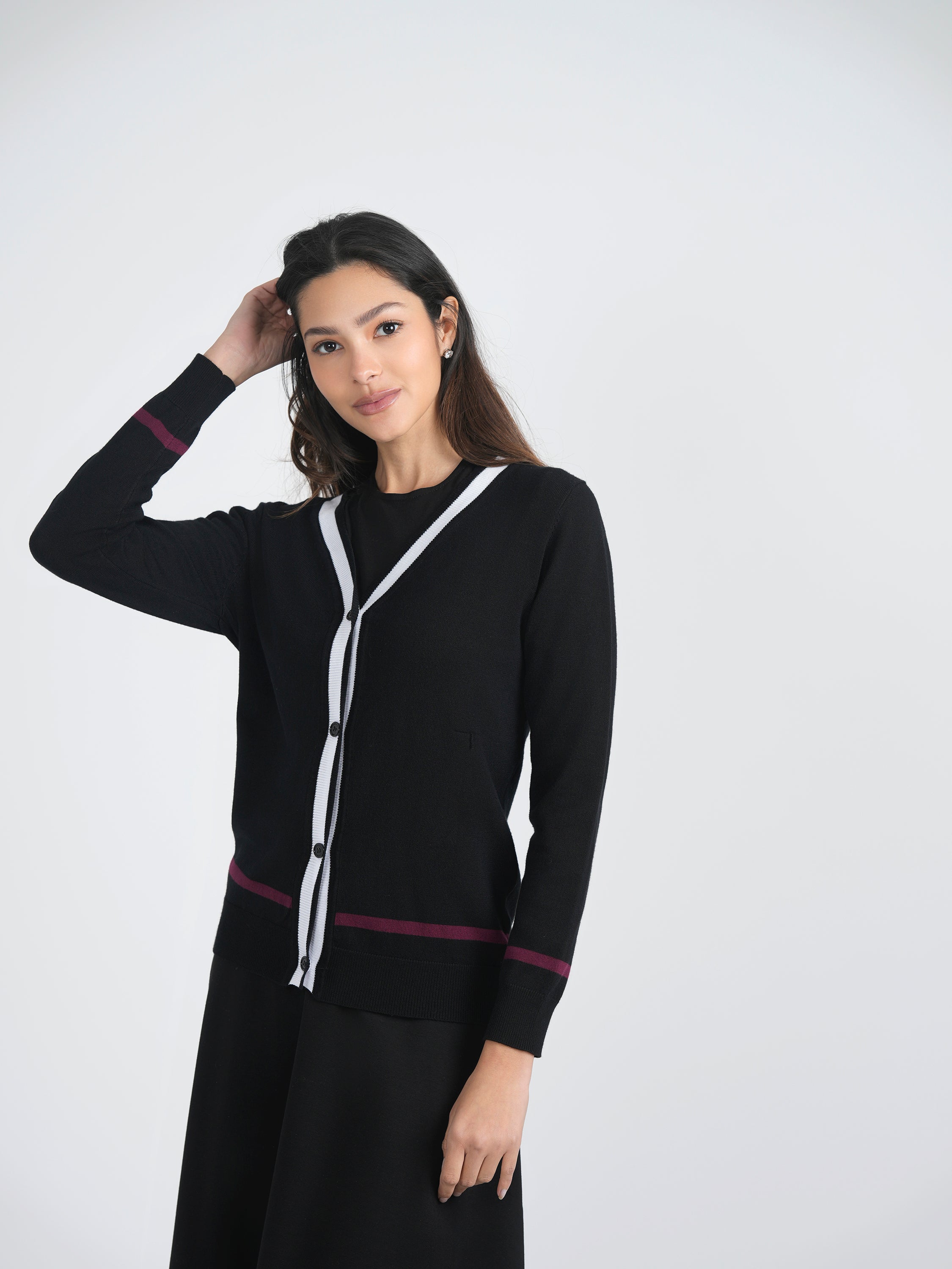 Knit Contrast Cardigan in by Diciannove