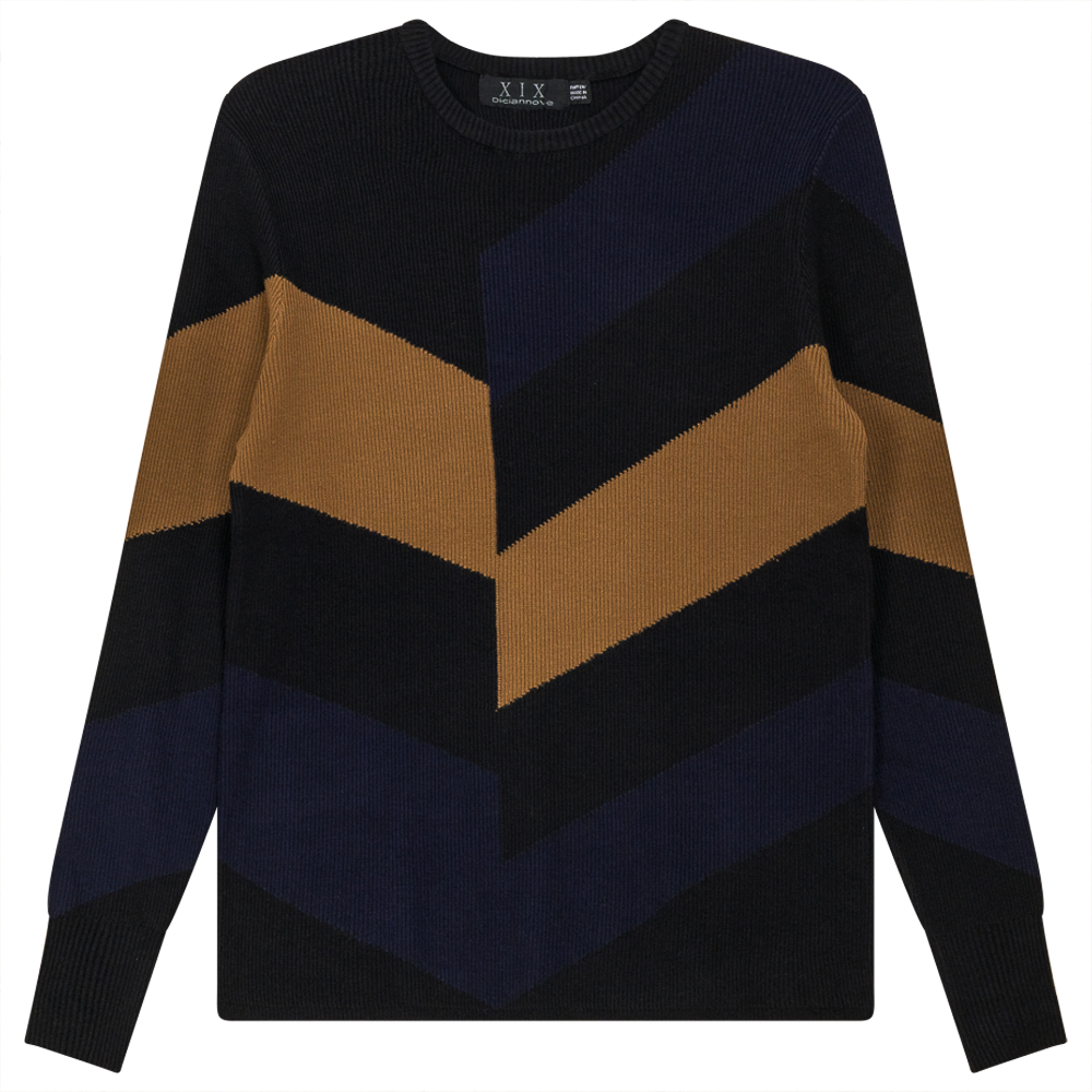 Diagonal Stripe Sweater Dark Navy Ladies Sweater by {{ product_vemdor}}