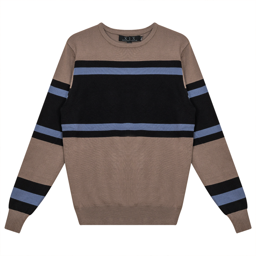 Color Blocked Stripped Sweater in Mocha Black by Diciannove