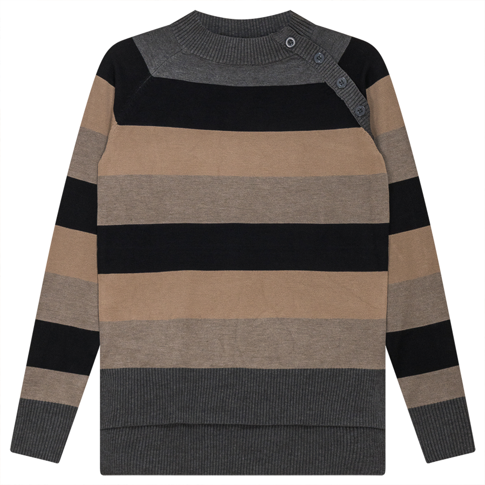 Stripped Knit Sweater in Dark Grey Mix Black by Diciannove