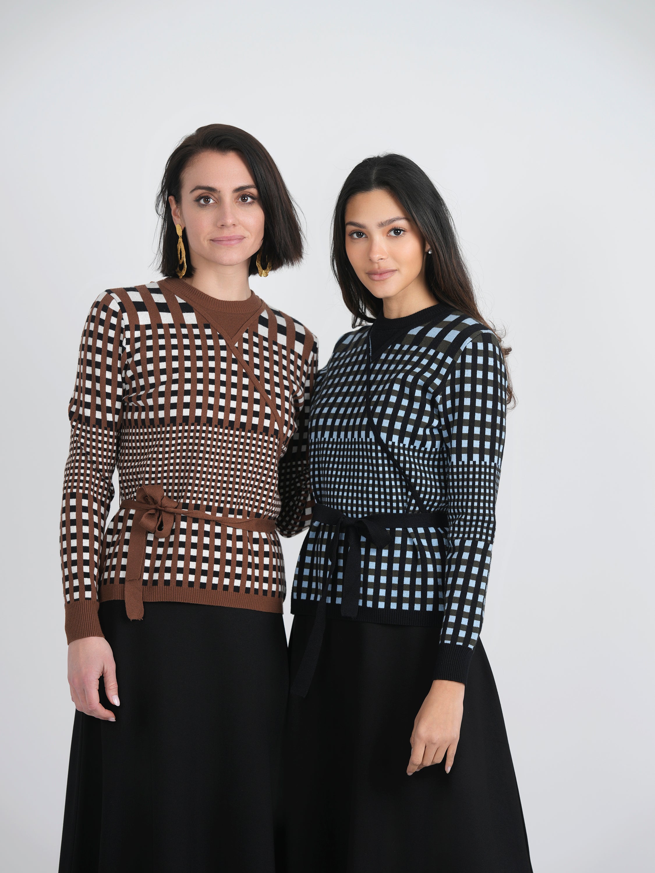 Checker Wrap Knit Mock Neck Sweater in by Birt UK