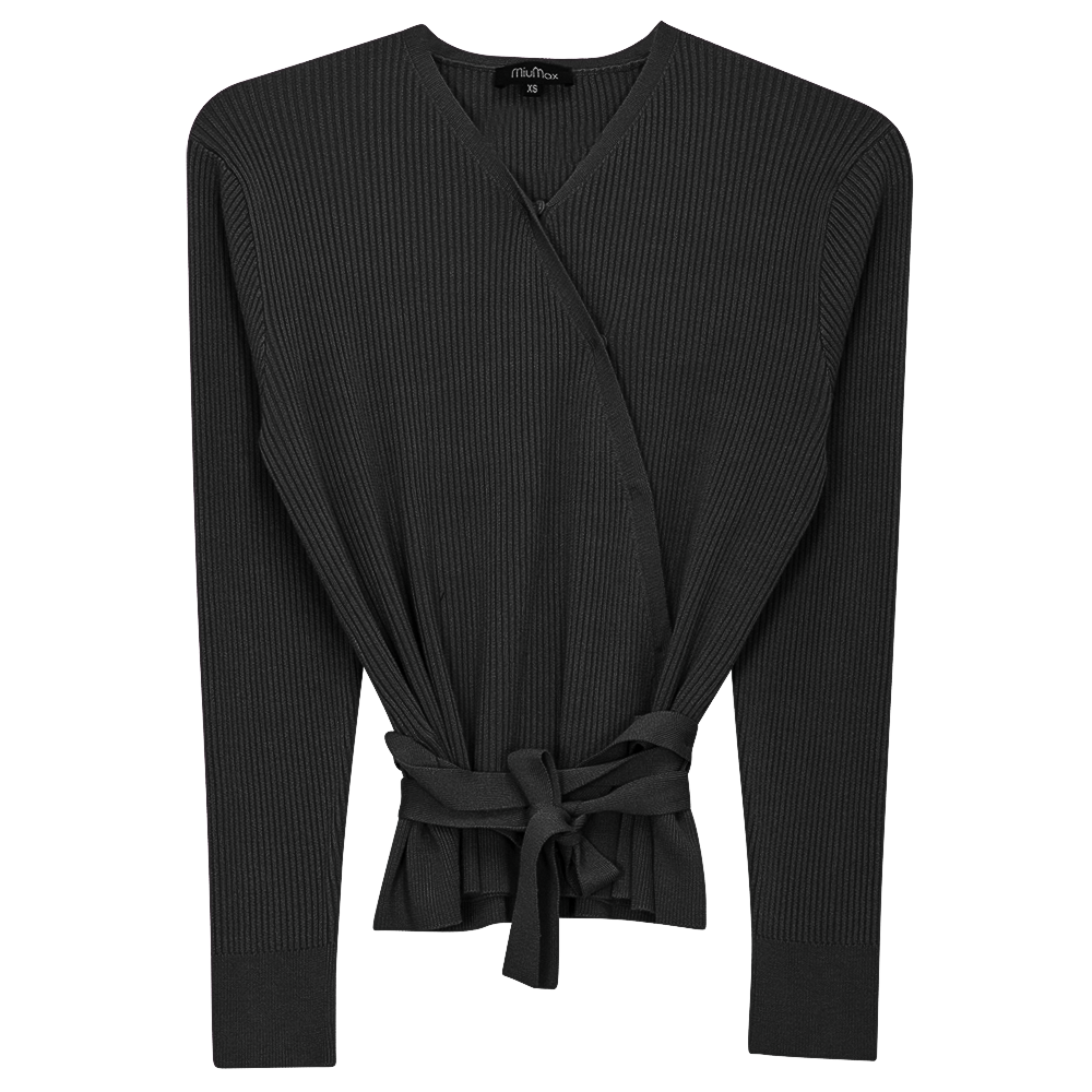 Wrap Pointelle Knit Top in Black by MiuMax