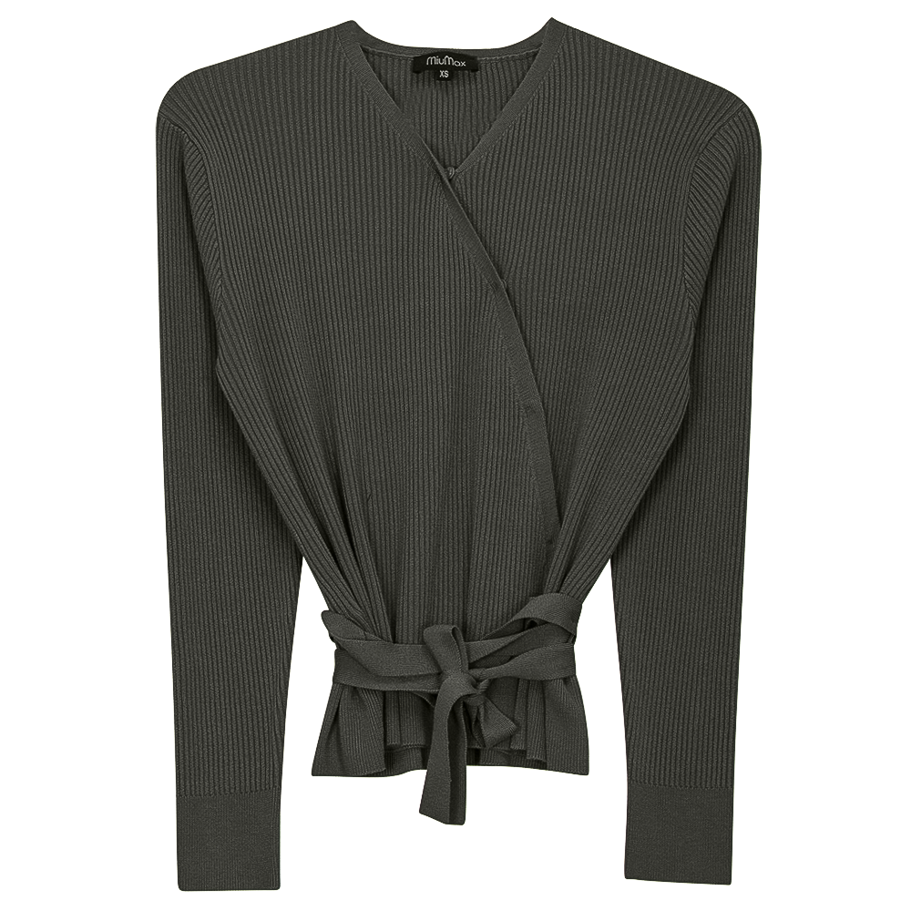 Wrap Pointelle Knit Top in Dark Olive by MiuMax