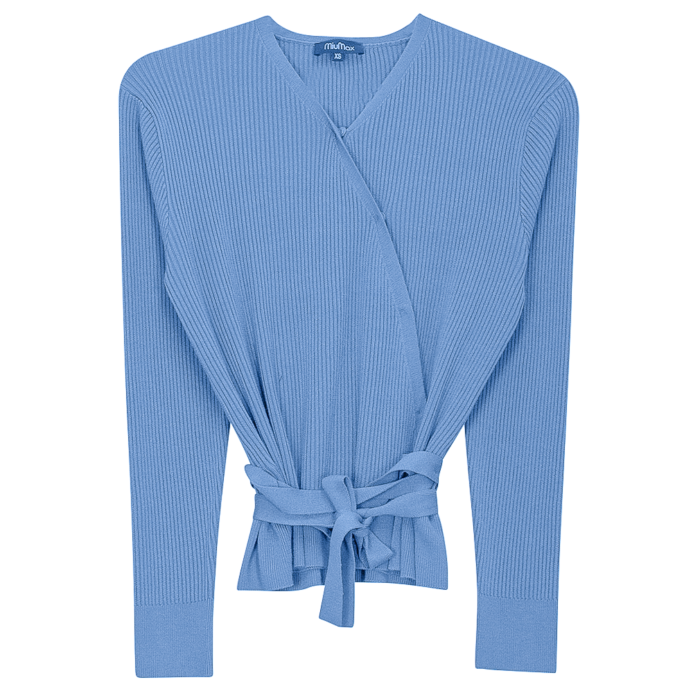 Wrap Pointelle Knit Top in Dusty Blue by MiuMax