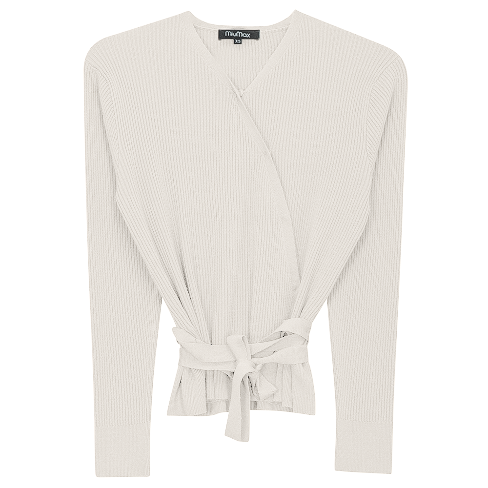 Wrap Pointelle Knit Top in Off White by MiuMax