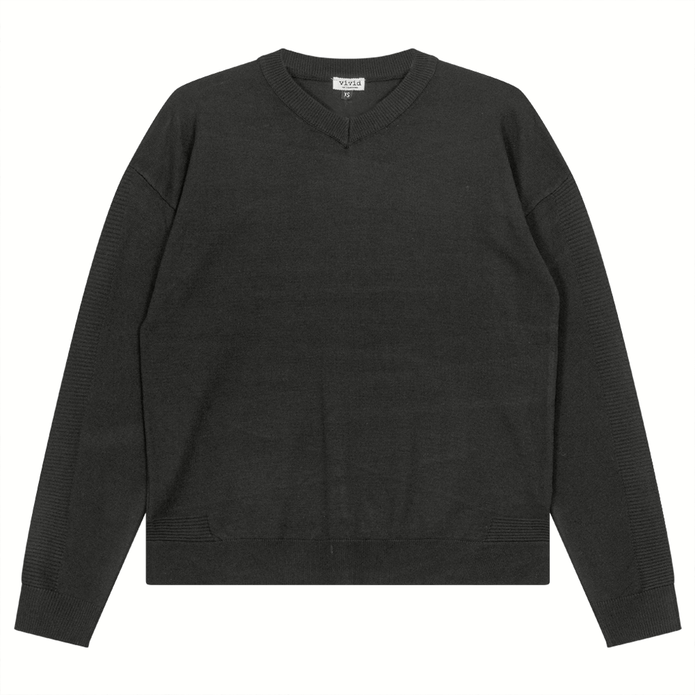 Pull combiné côtelé à col en V fermé