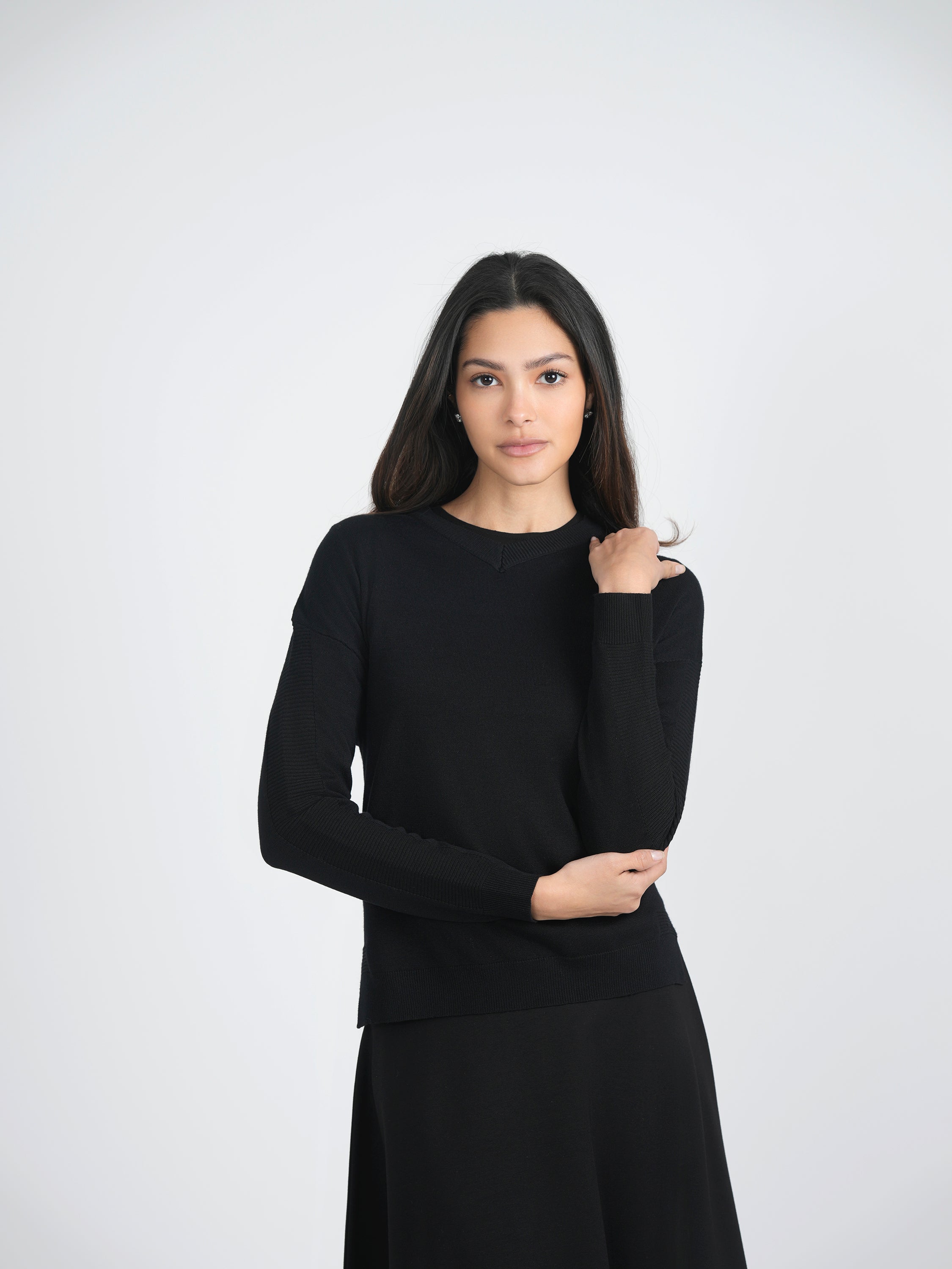 Closed V-Neck Rib Combo Sweater in by Vivid