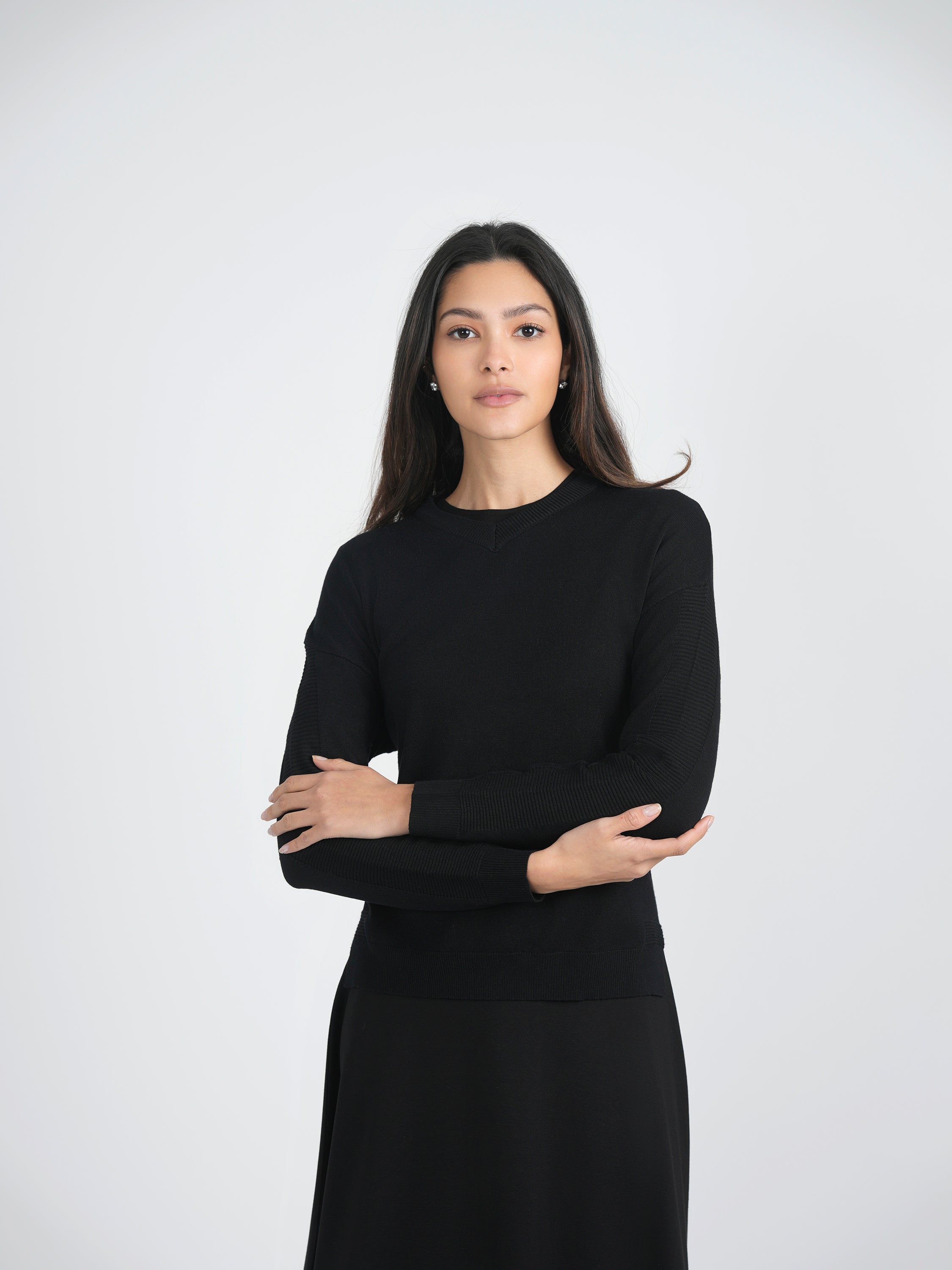 Closed V-Neck Rib Combo Sweater in by Vivid