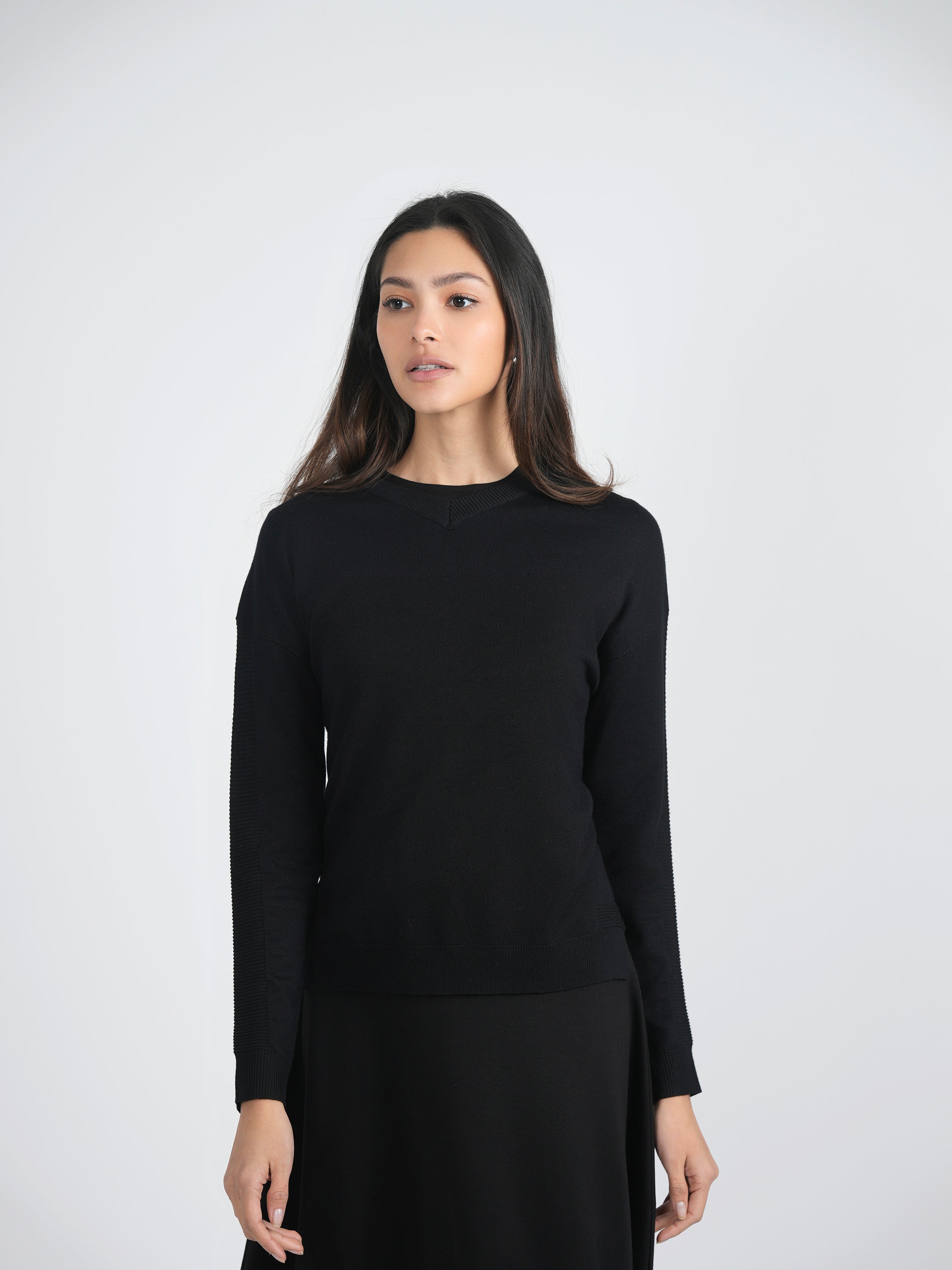 Closed V-Neck Rib Combo Sweater in by Vivid
