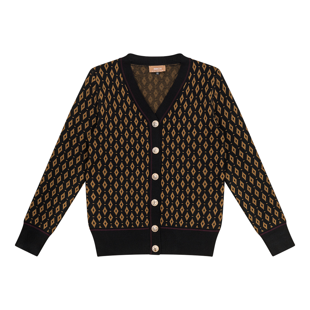 Sweater Knit With Diamond Design Cardigan in Black Taupe Wine by Birch