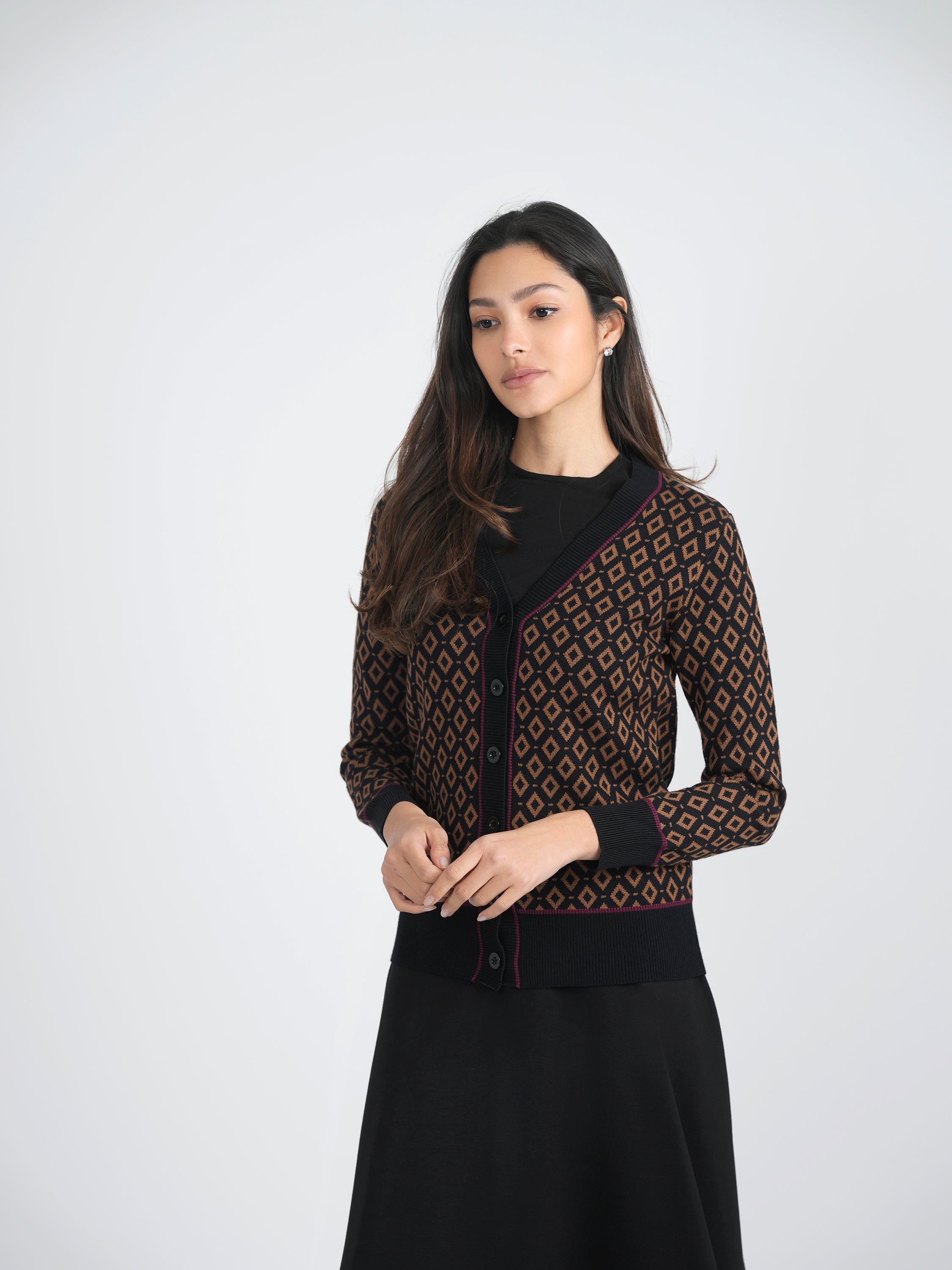 Sweater Knit With Diamond Design Cardigan in by Birch