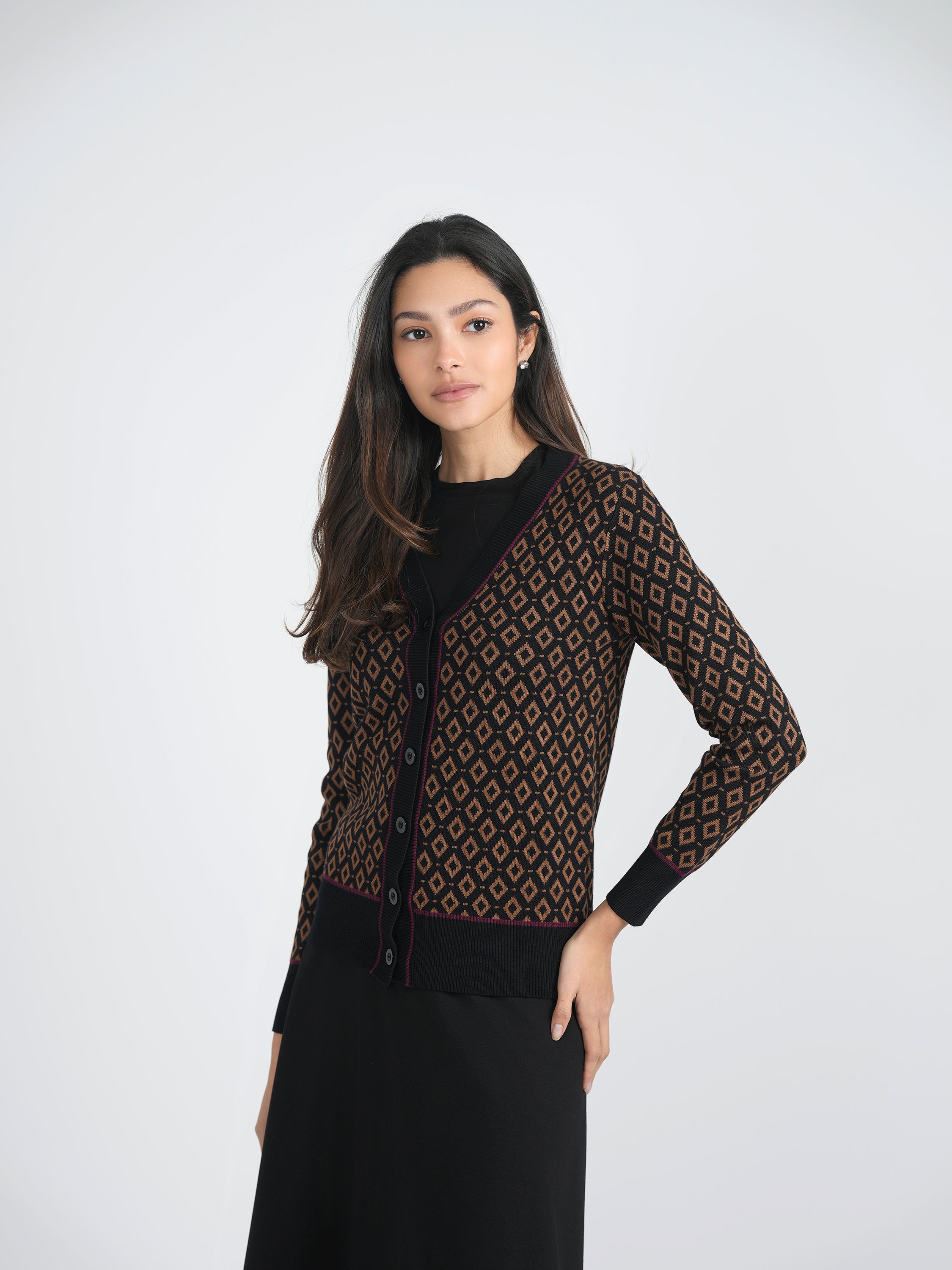 Sweater Knit With Diamond Design Cardigan in by Birch