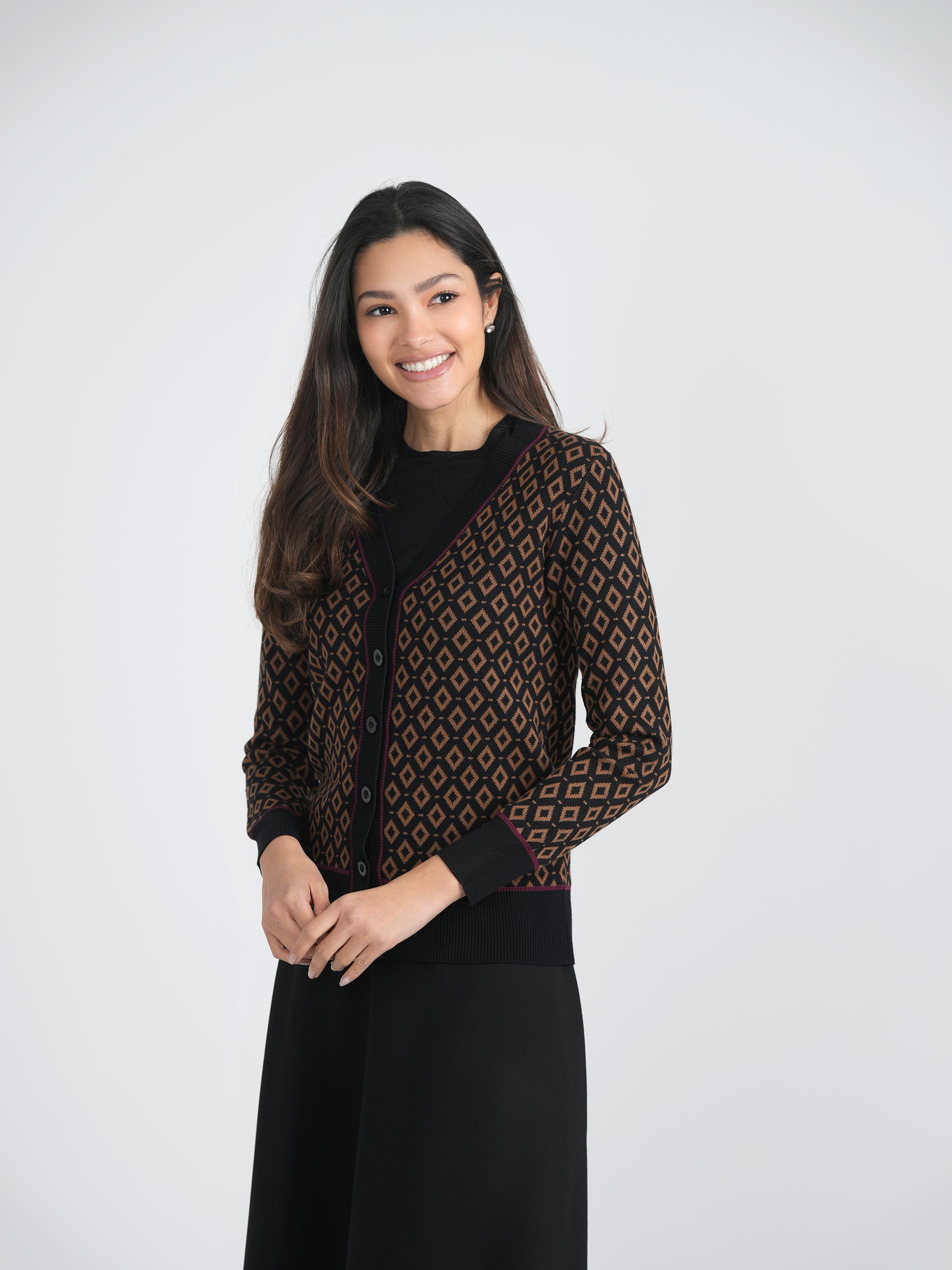 Sweater Knit With Diamond Design Cardigan in by Birch