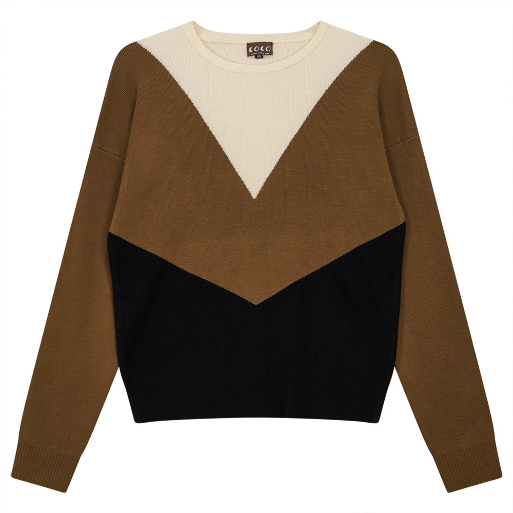V-Shaped Color Blocked Sweater in Black Taupe by Coco