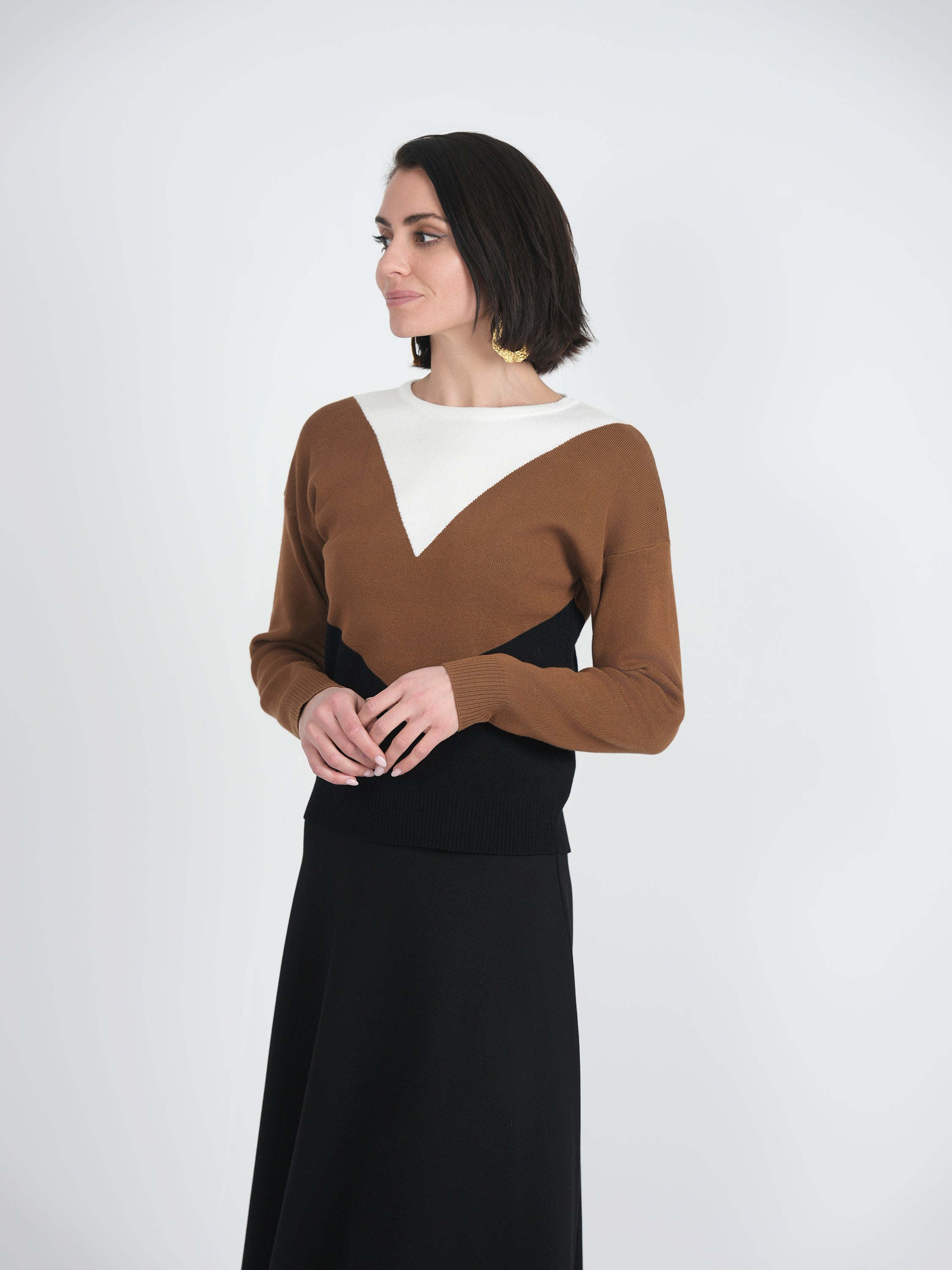 V-Shaped Color Blocked Sweater in by Coco