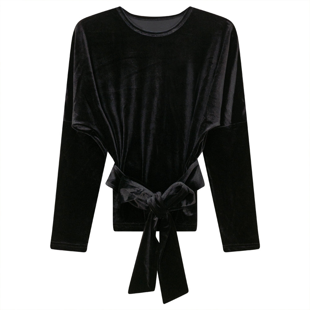 Velour Wrap Top Black Ladies Sweater by {{ product_vemdor}}