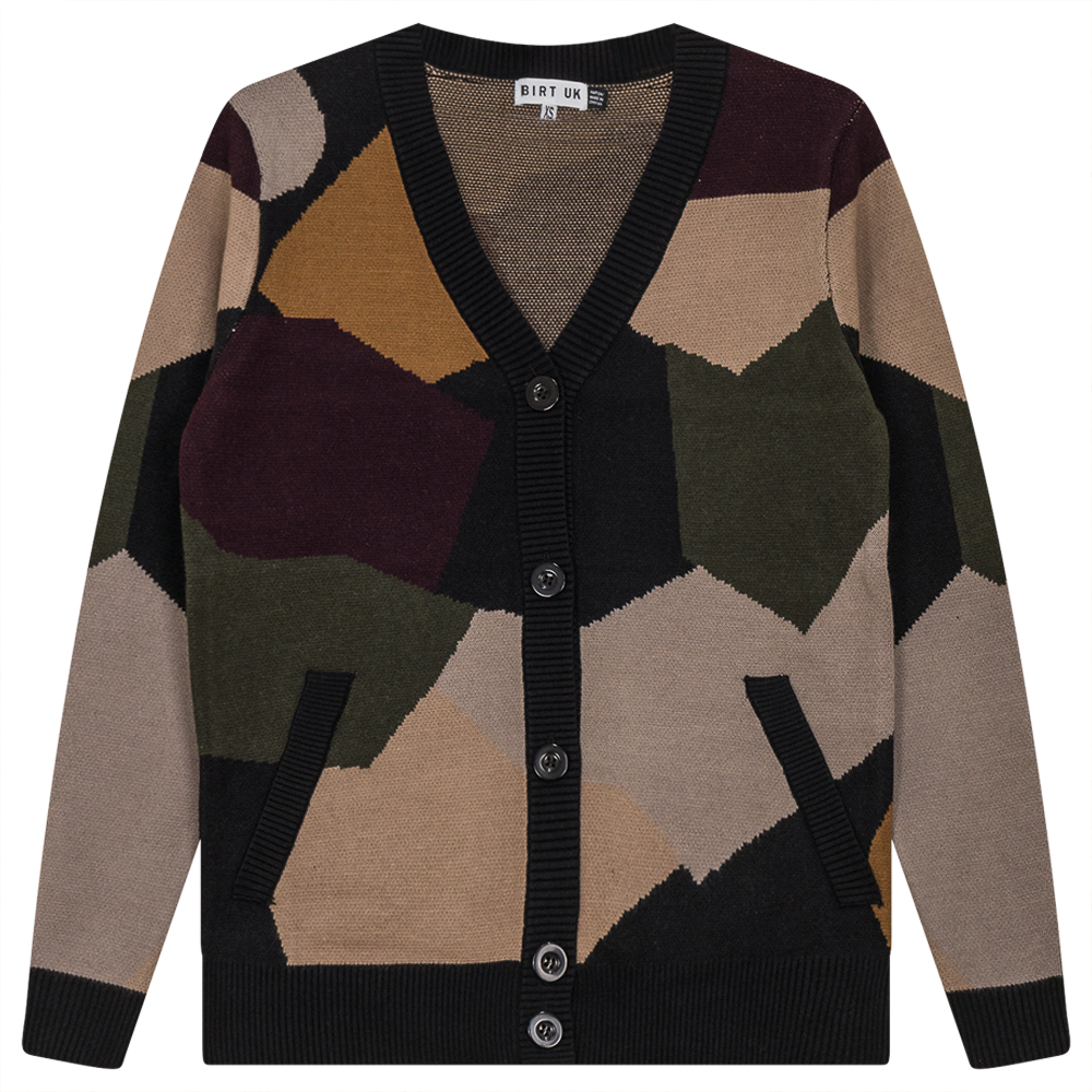 Color Blocked Knit Cardigan in Black Multi Color by Birt UK