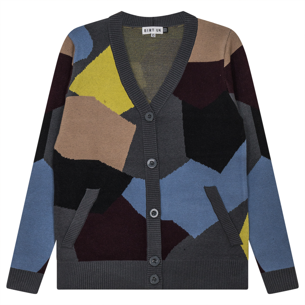 Color Blocked Knit Cardigan in Charcoal Mix Multi Color by Birt UK